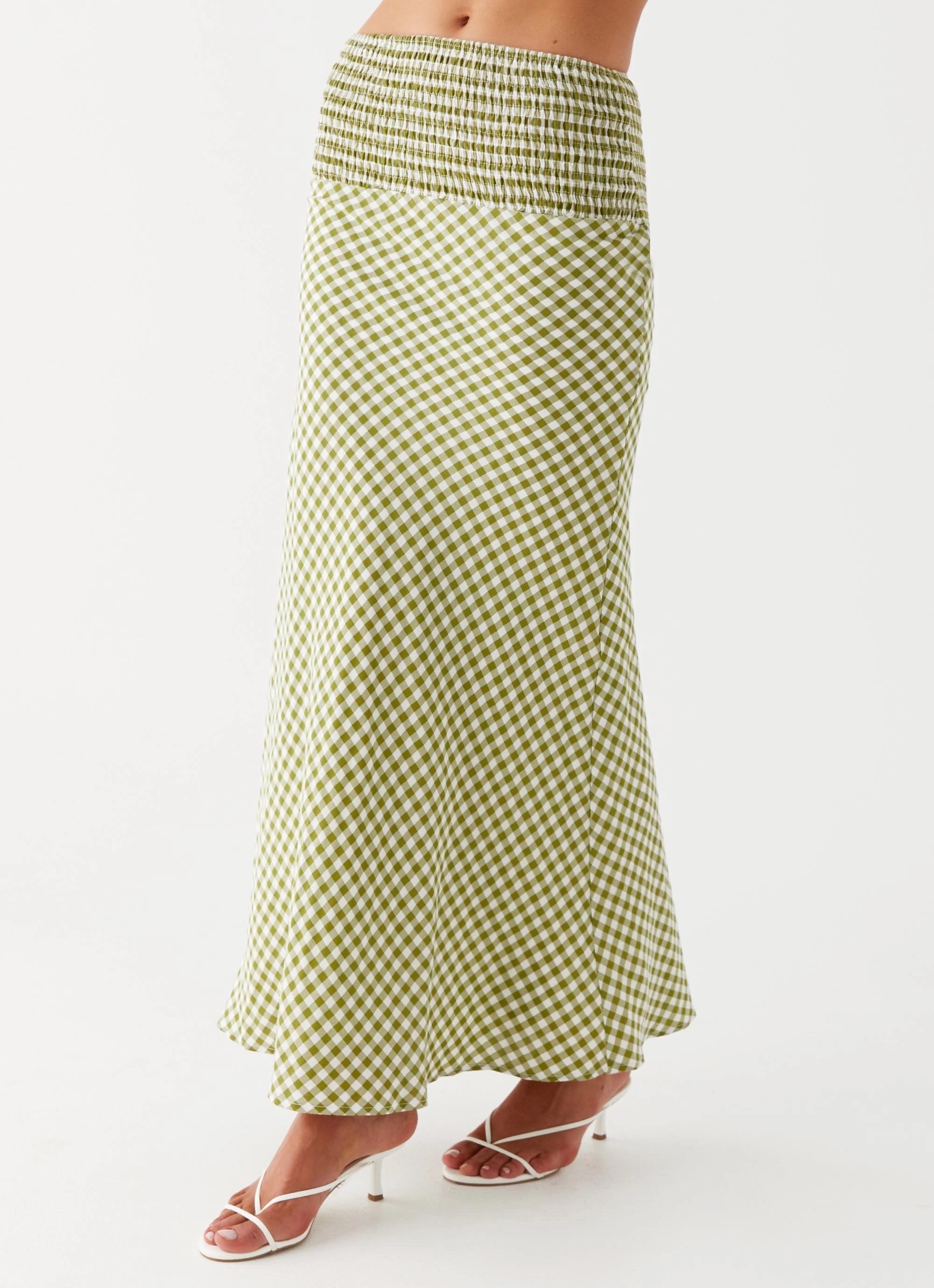 Urban Pulse Designer Label Leilani Maxi Skirt - Khaki Gingham