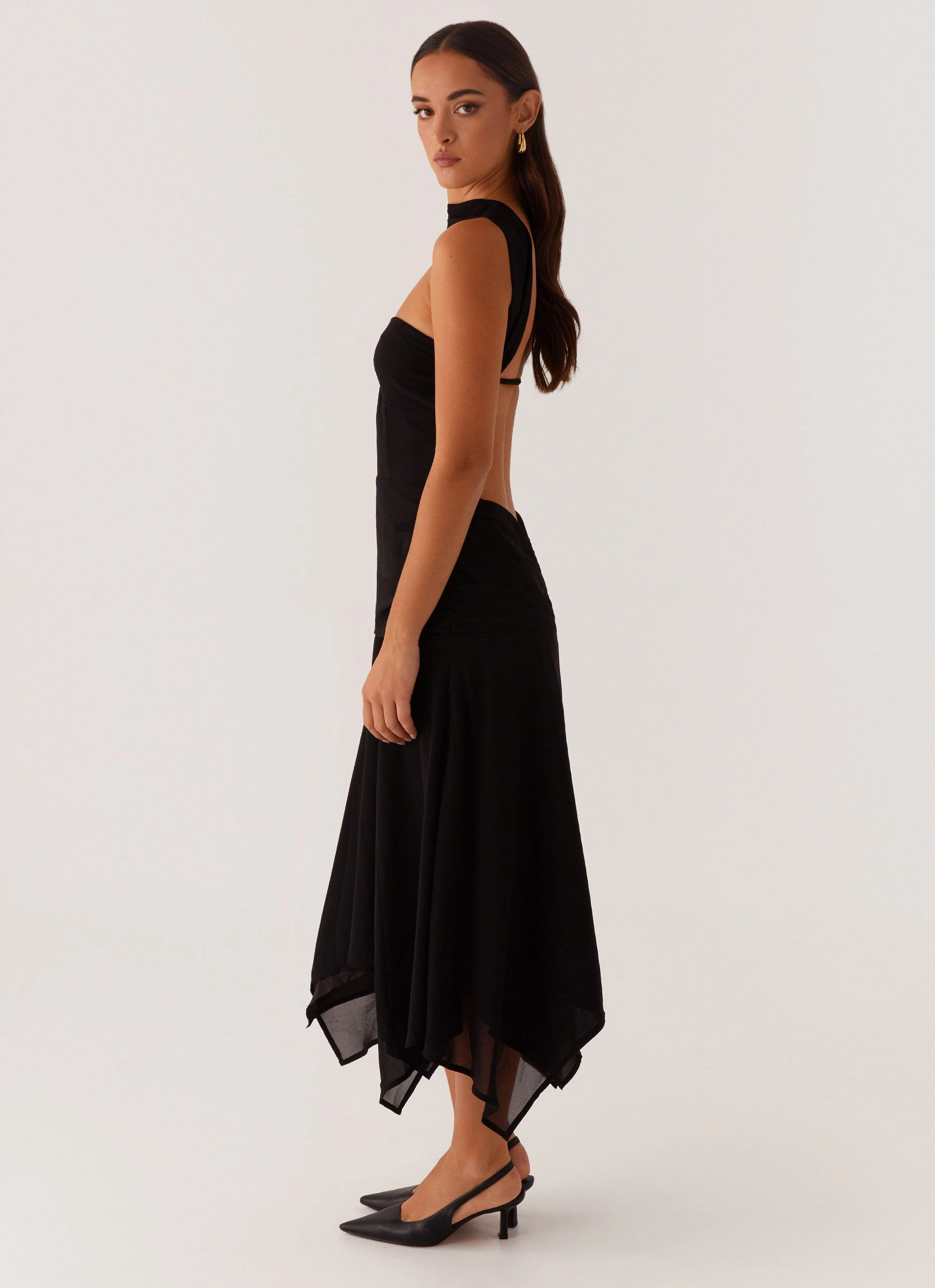 Layered Design Leto Chiffon Midi Dress - Black