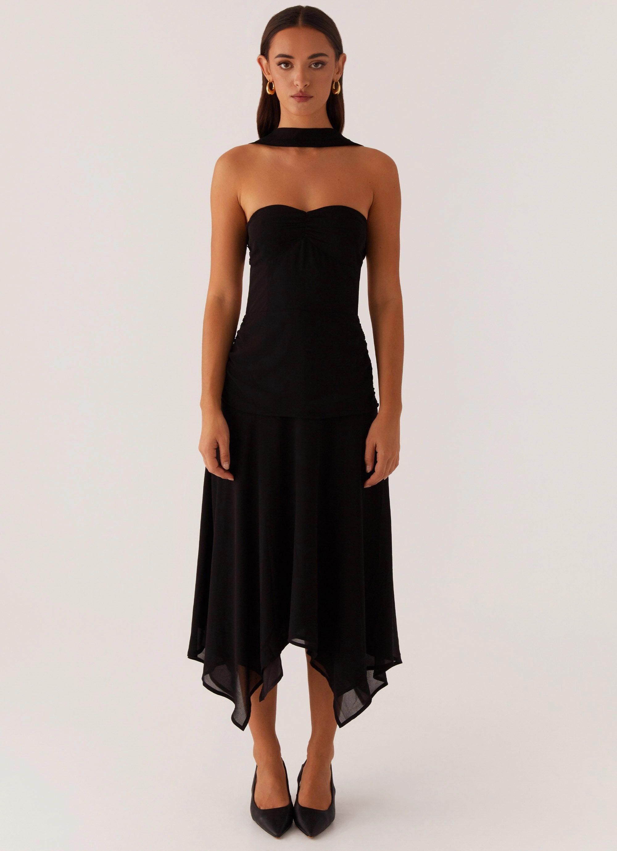 Leto Chiffon Midi Dress - Black Work or Play Smart Waistband Fit