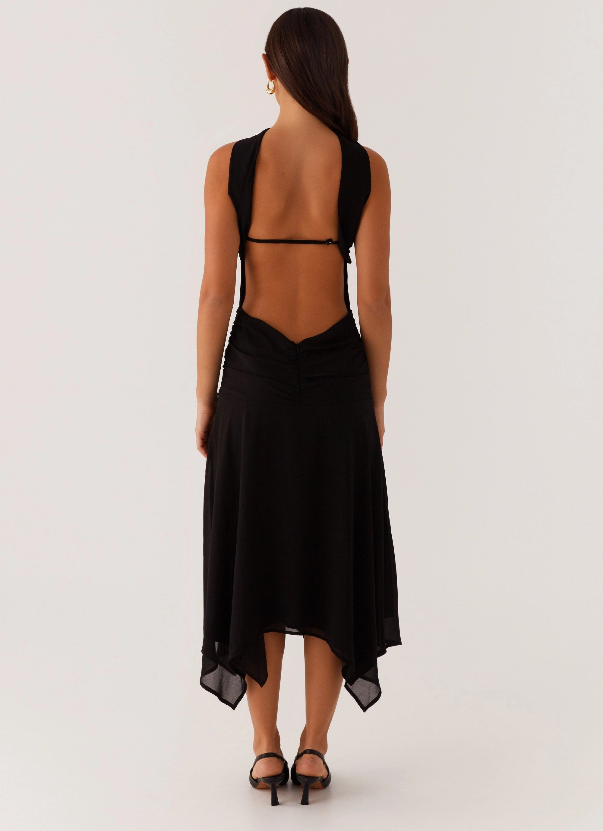 Leto Chiffon Midi Dress - Black Relaxed and Effortless
