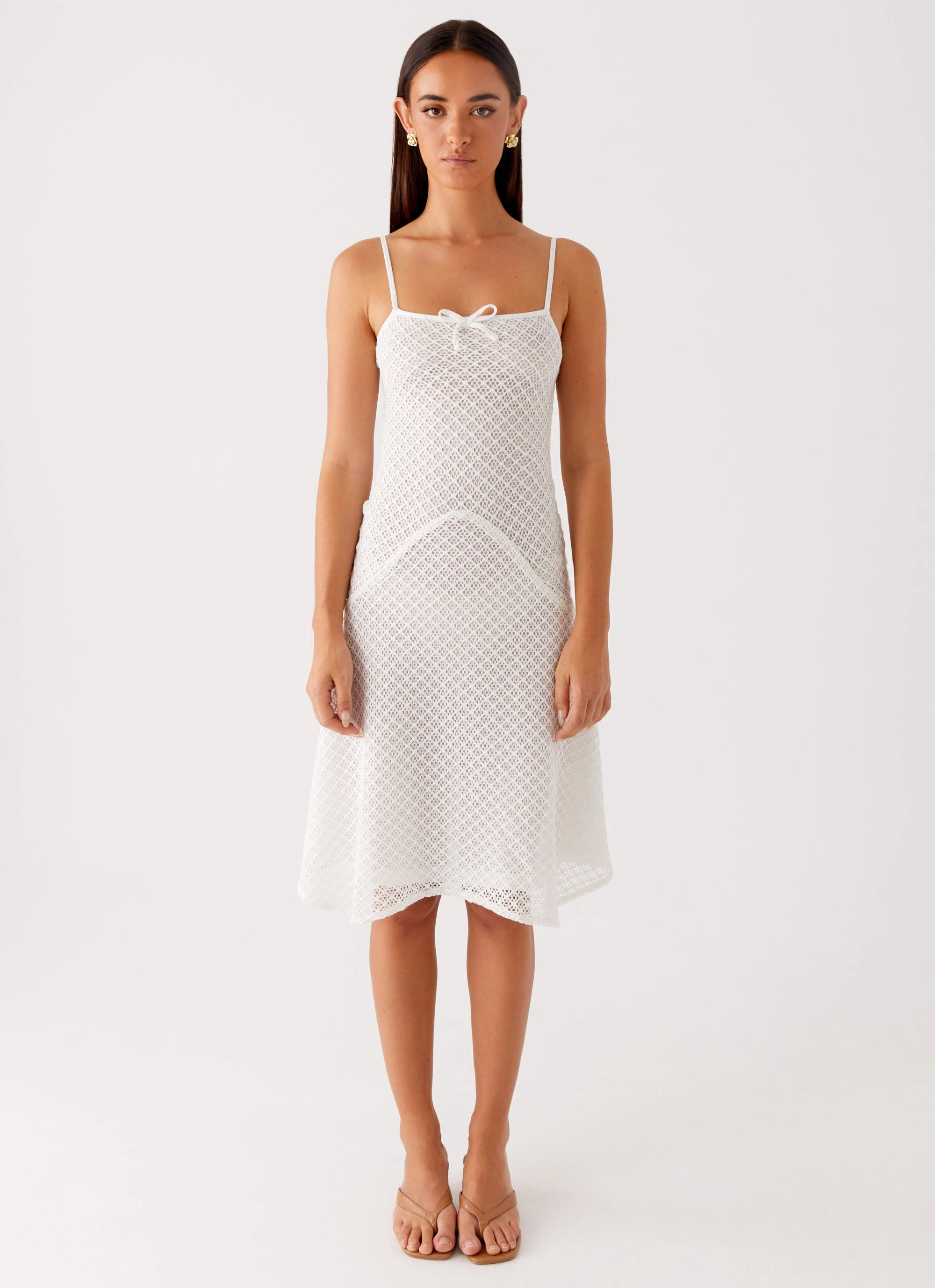Tamar Midi Dress - White TemperatureRegulatingFabric Gentle Shine