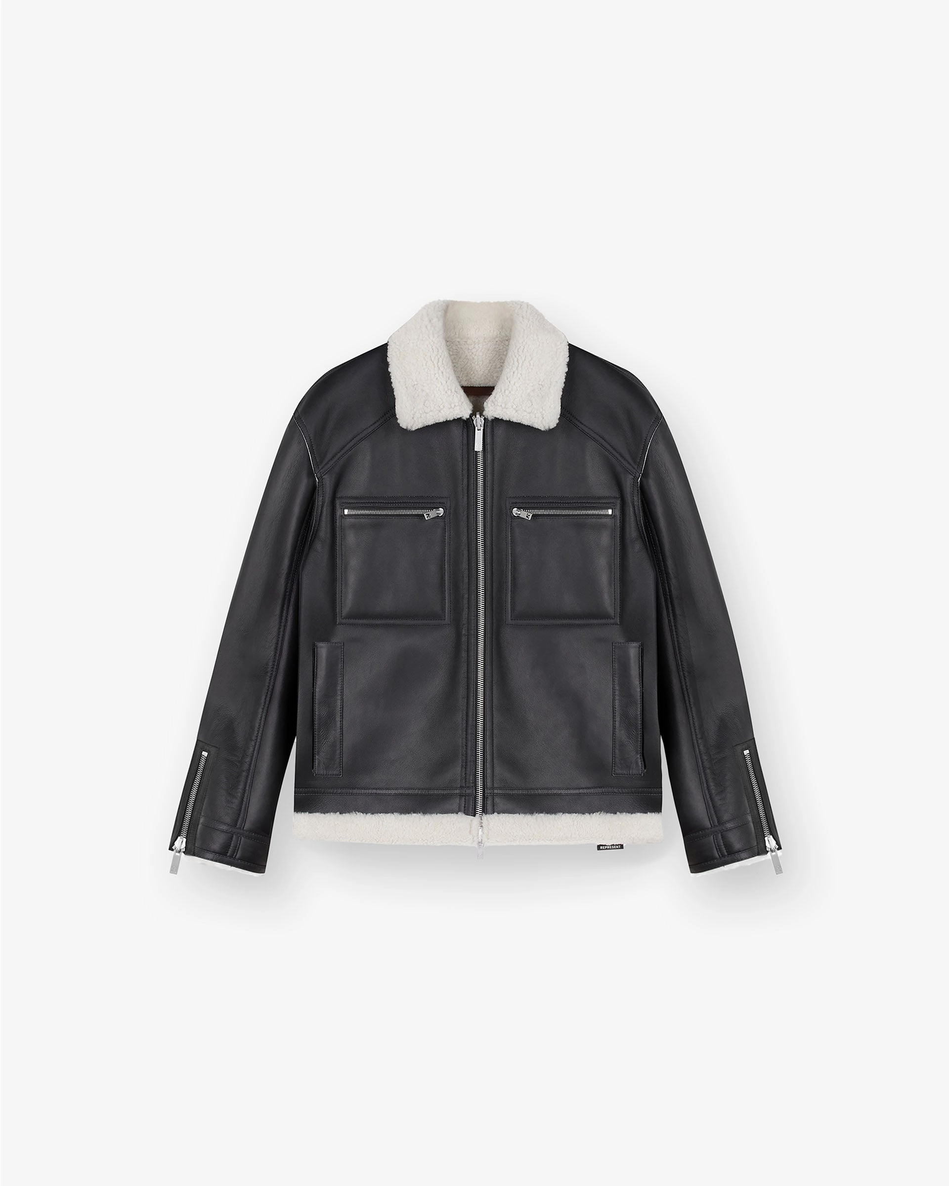 Reversible Shearling Jacket - Black Compression Panels