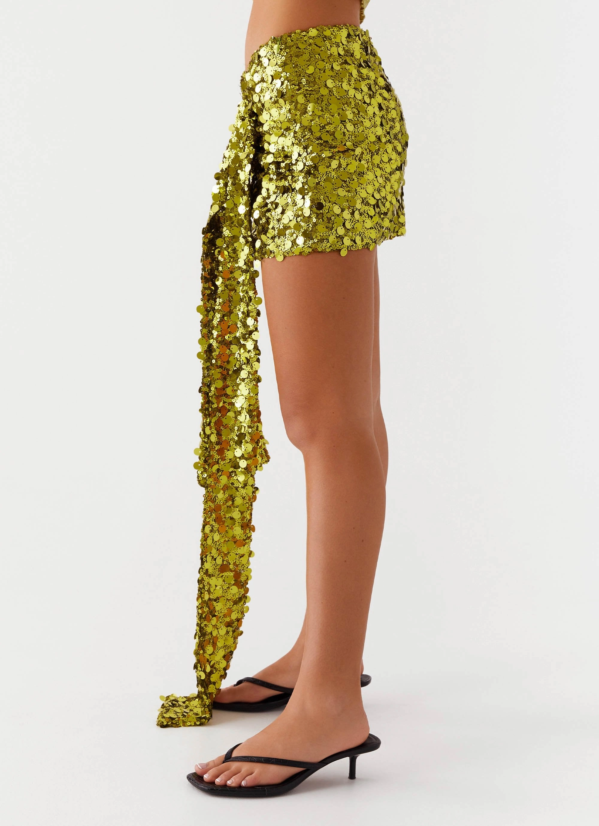 Lights On Sequin Mini Skirt - Olive Floor Length Cool Tone