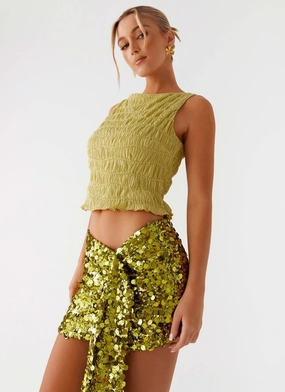 Lightweight Material Beach Day Lights On Sequin Mini Skirt - Olive