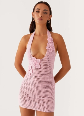 Luciana Crochet Halterneck Mini Dress - Pink Versatile Comfort Wear Breathable Layering