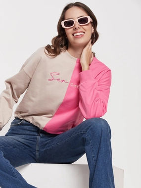Brand Name Madame Fuchsia Pink Color Block Sweatshirt