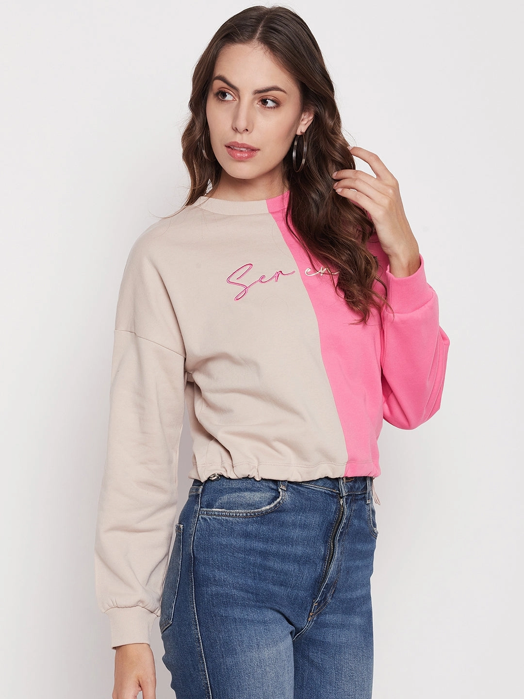 Madame Fuchsia Pink Color Block Sweatshirt Premium Hoodie good for weekends
