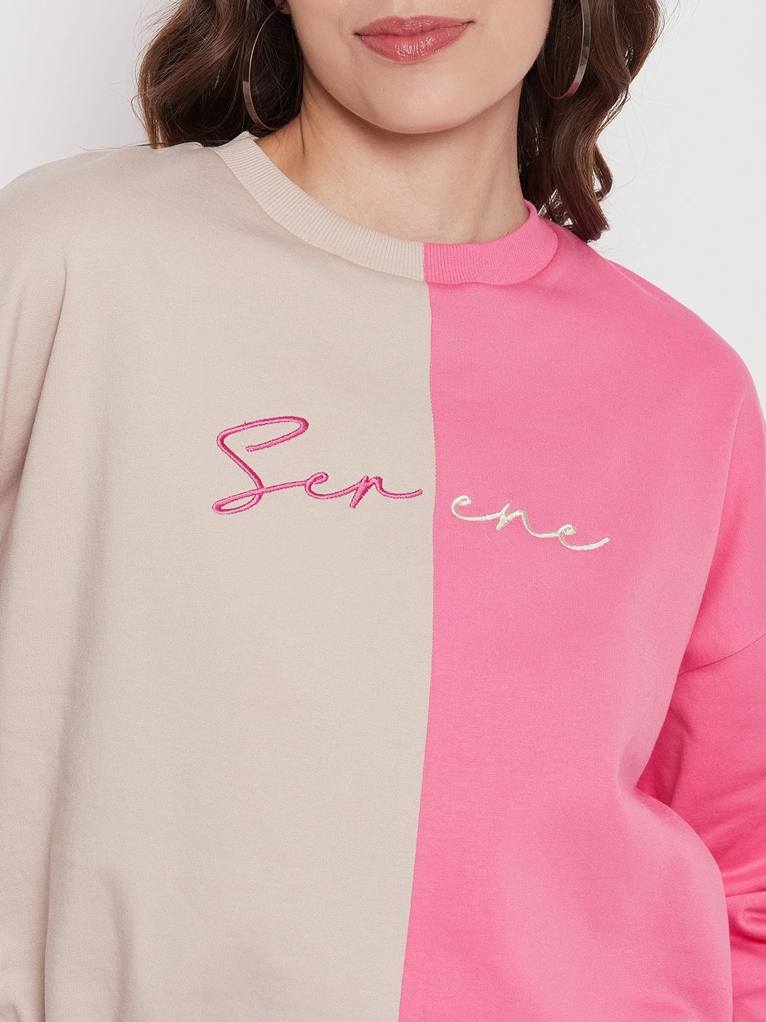 skiing suitable good for weekends Madame Fuchsia Pink Color Block Sweatshirt