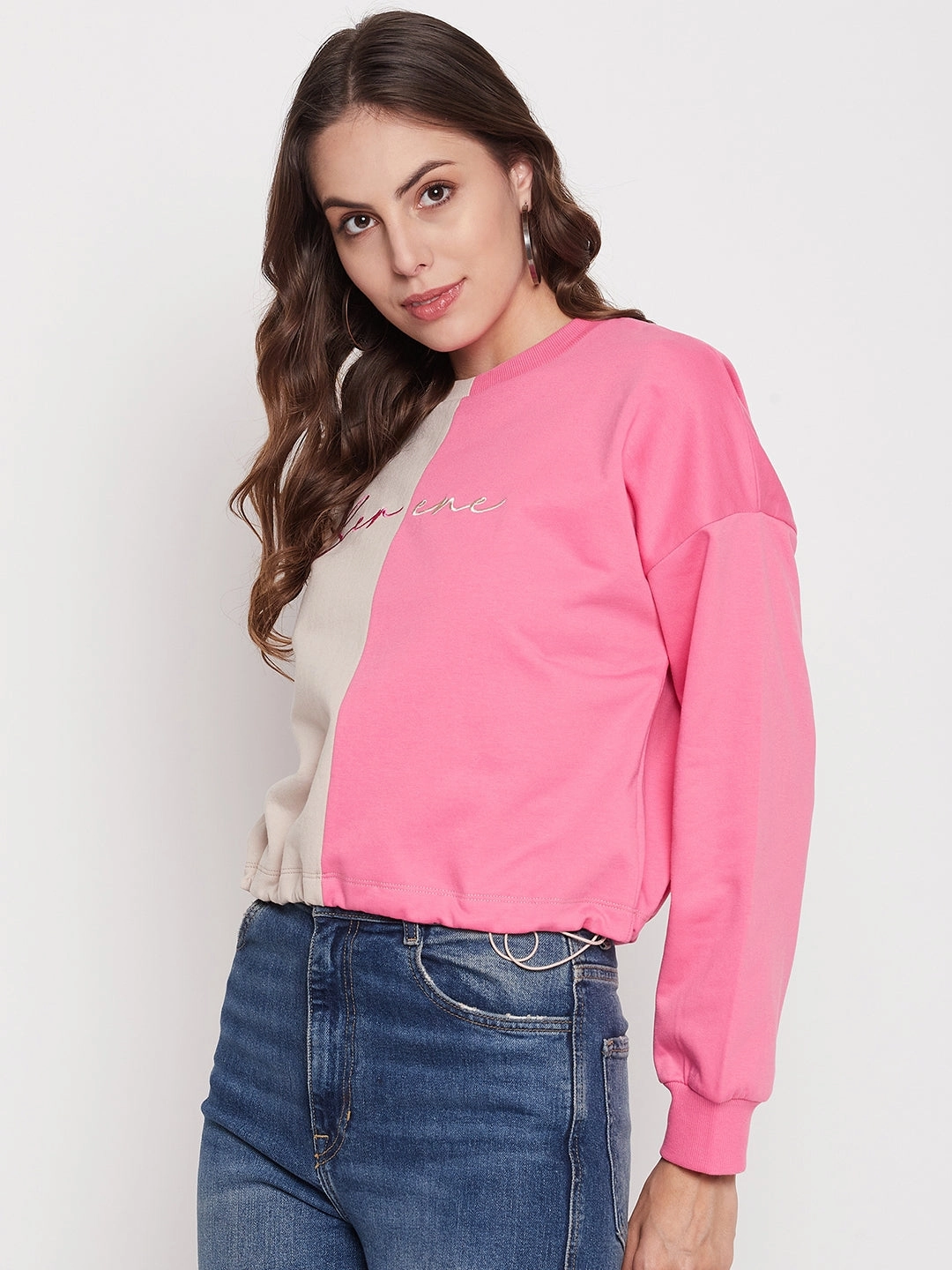 Holiday Wear Outdoor Essential Madame Fuchsia Pink Color Block Sweatshirt