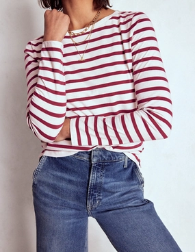 Olivia Long Sleeve Breton-Deep Wisteria Stripe TaglessDesign Summer Blouse