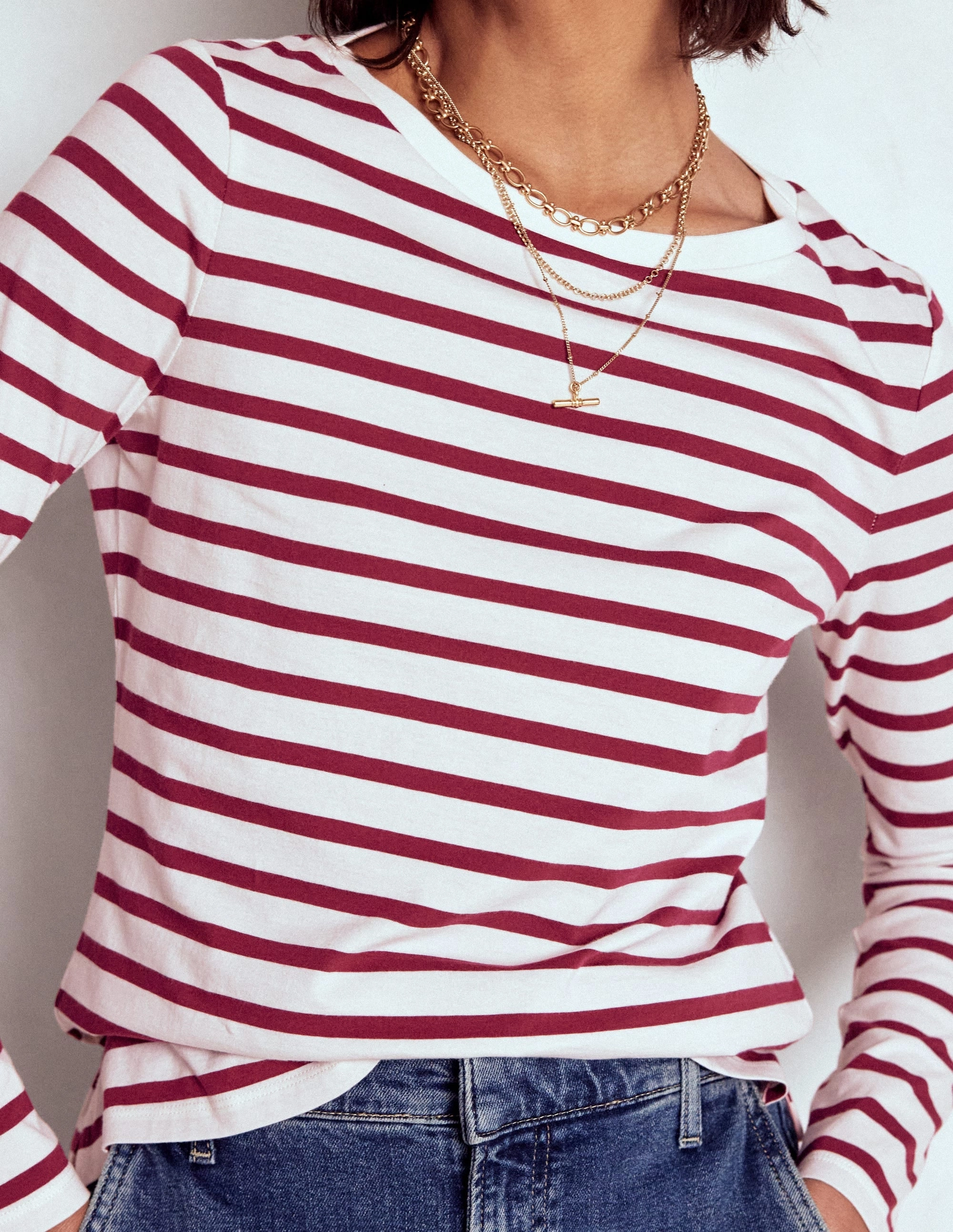 Olivia Long Sleeve Breton-Deep Wisteria Stripe Classic Polo