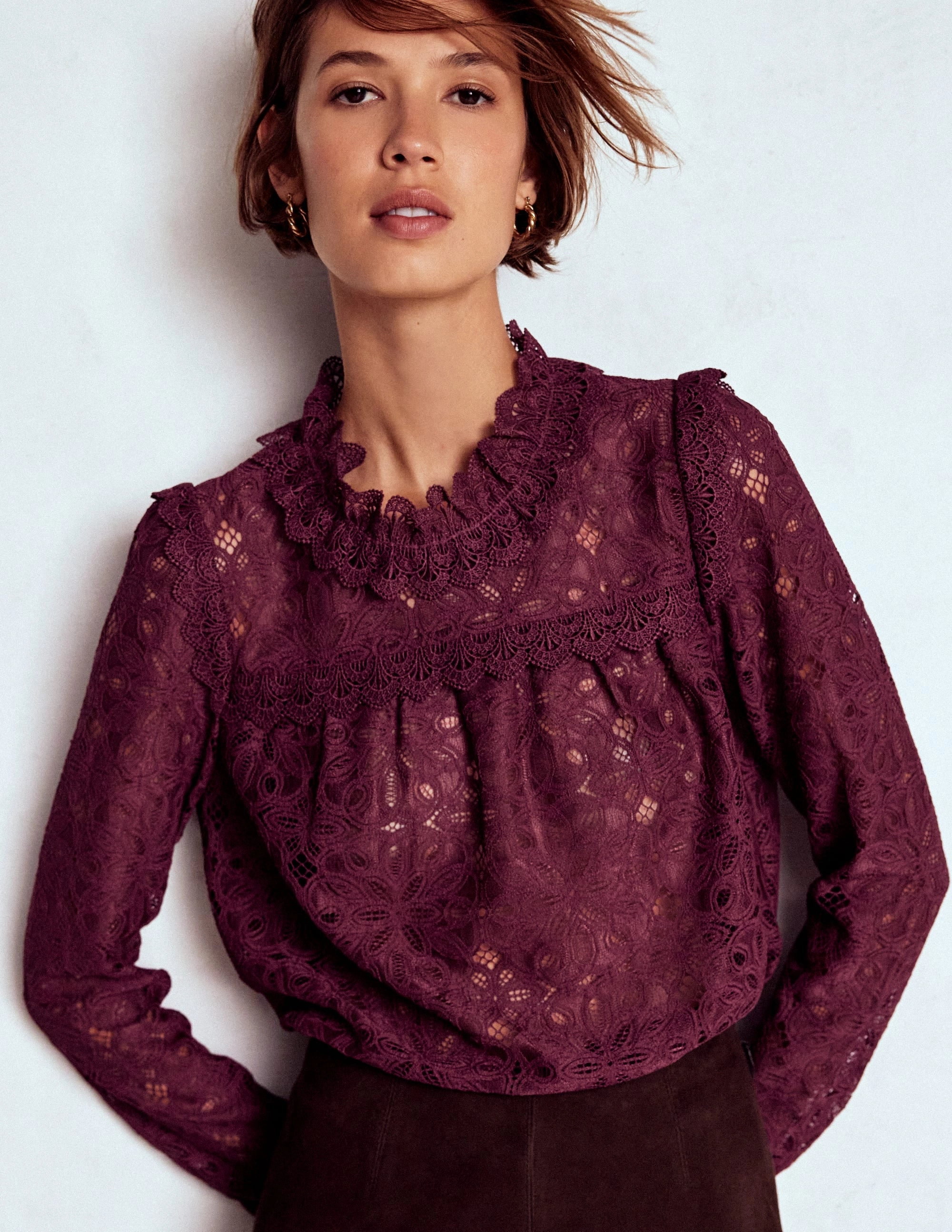 Lace Trim Detail Top-Deep Wisteria Summer Sweater