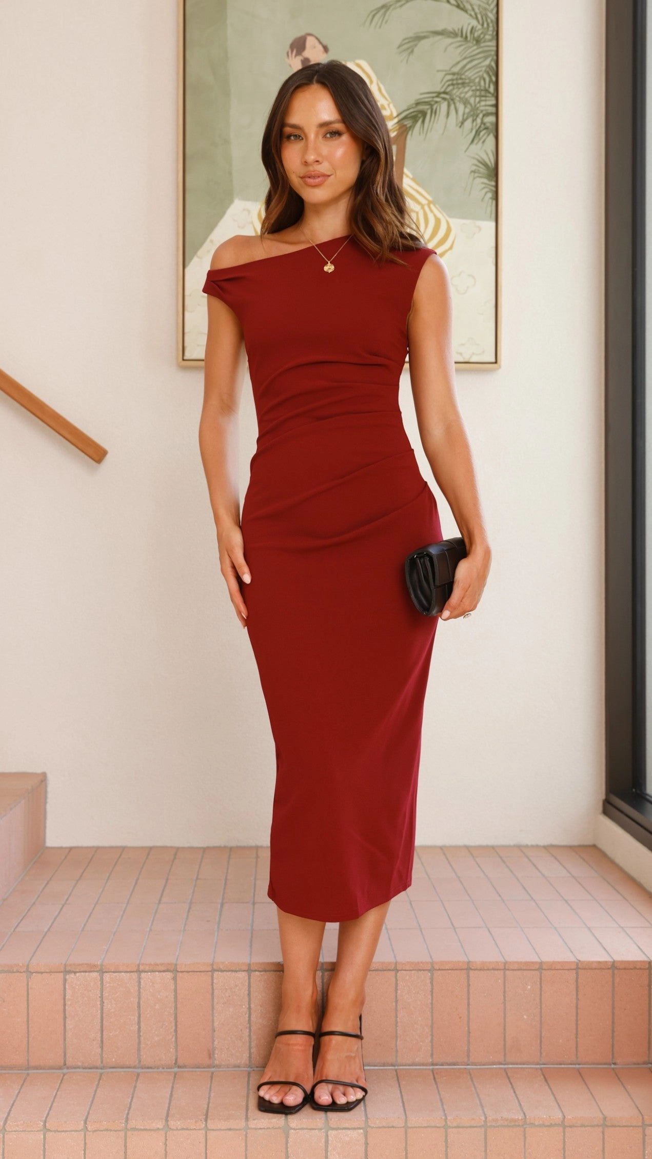 Earthy Hue Lilah Midi Dress - Wine