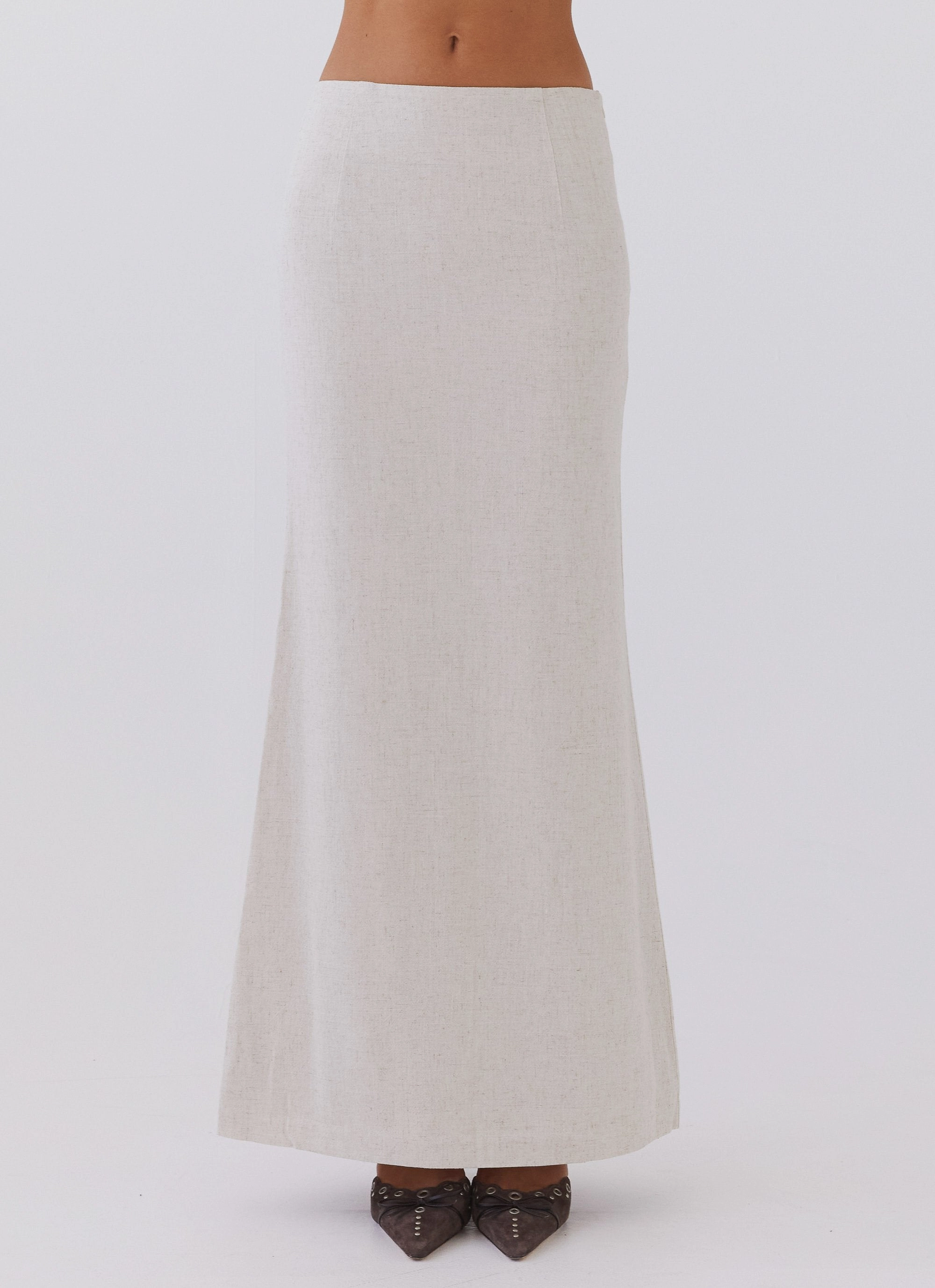 Clean Finish Born For Bordeaux Linen Midi Skirt - Oatmeal