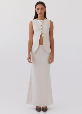 Seasonal Drop Born For Bordeaux Linen Midi Skirt - Oatmeal