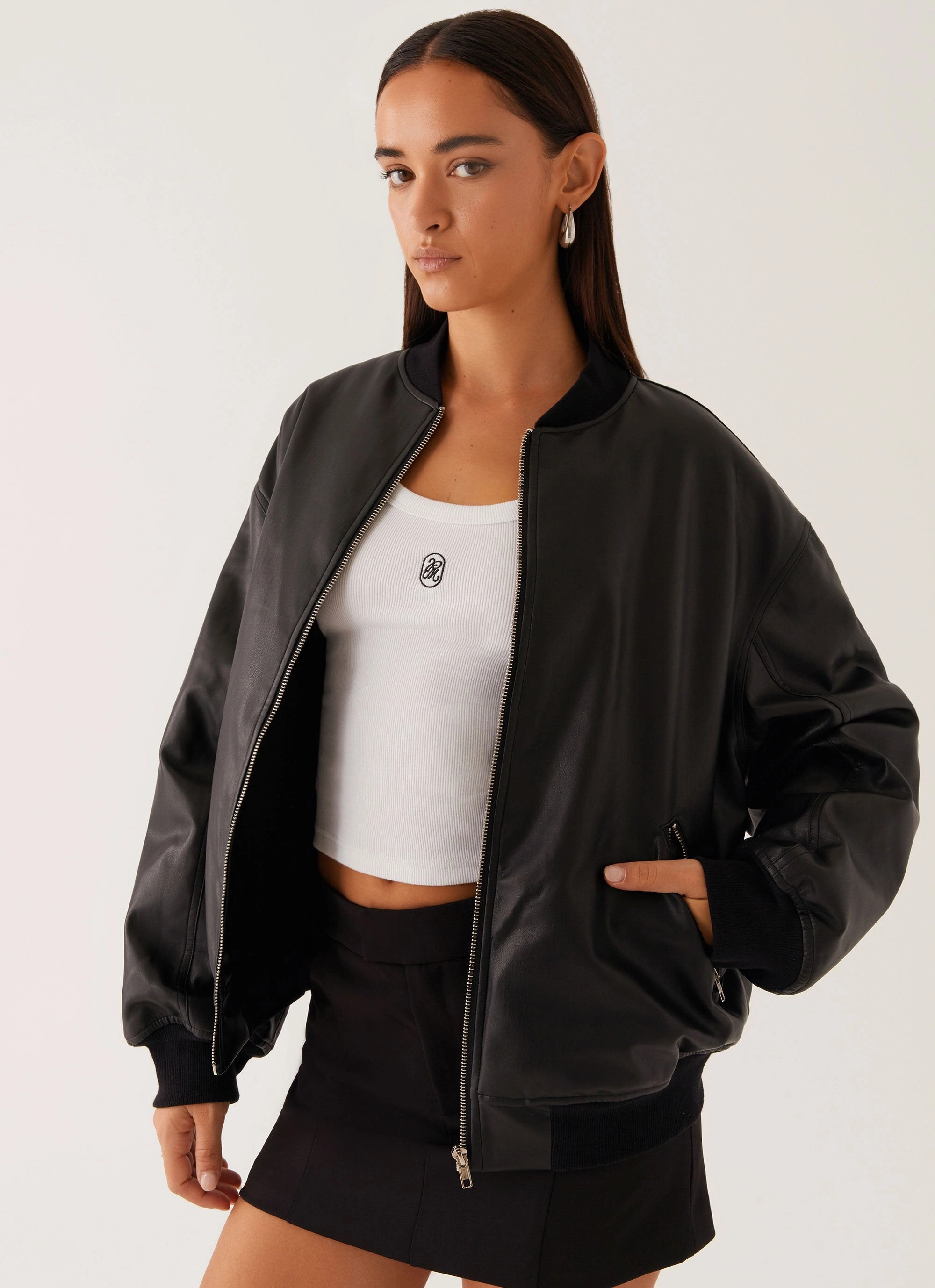 Light Reflective Fade Resistant Exterior Lincoln Bomber Jacket - Black