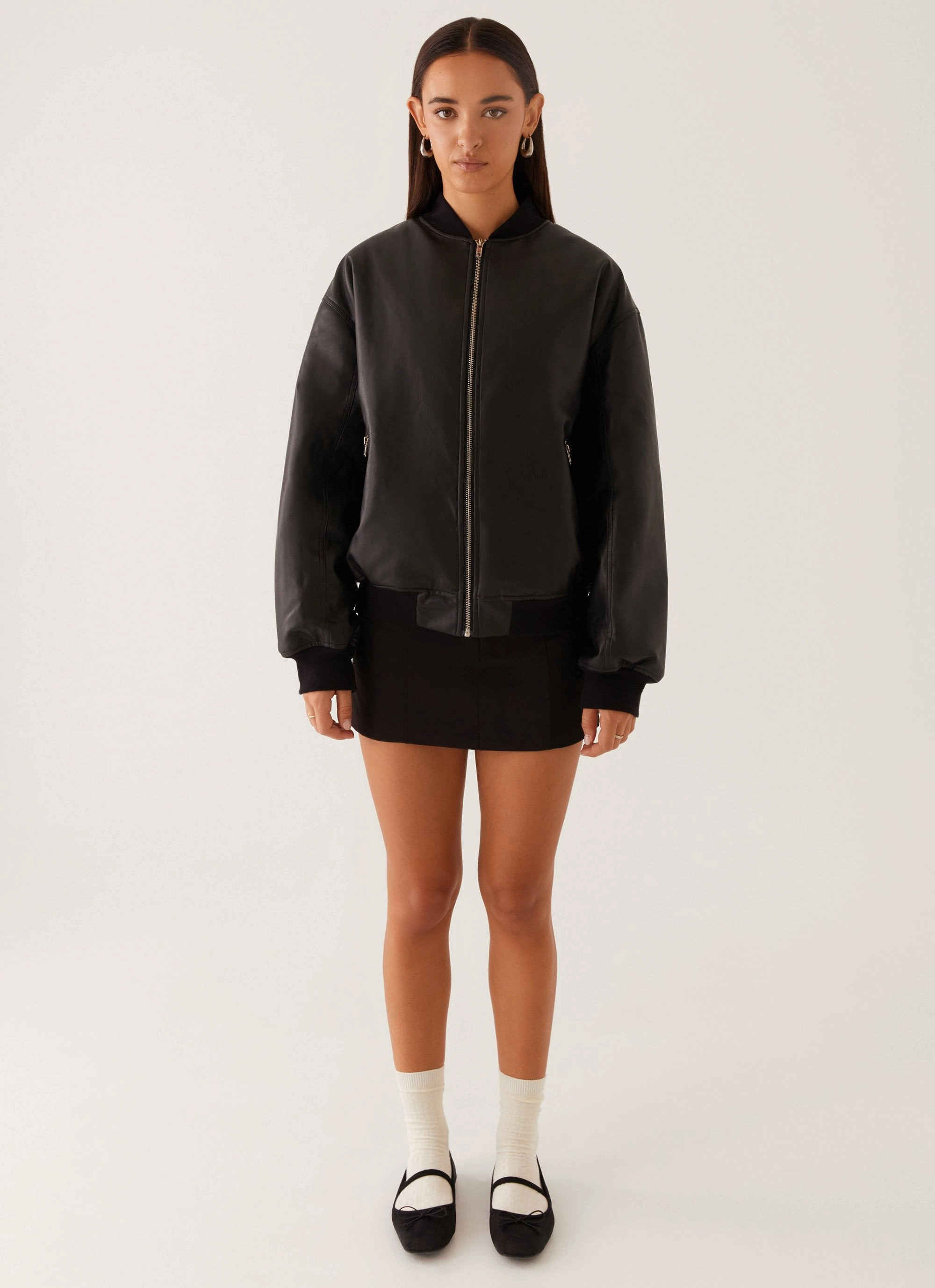 Microfiber texture Lincoln Bomber Jacket - Black