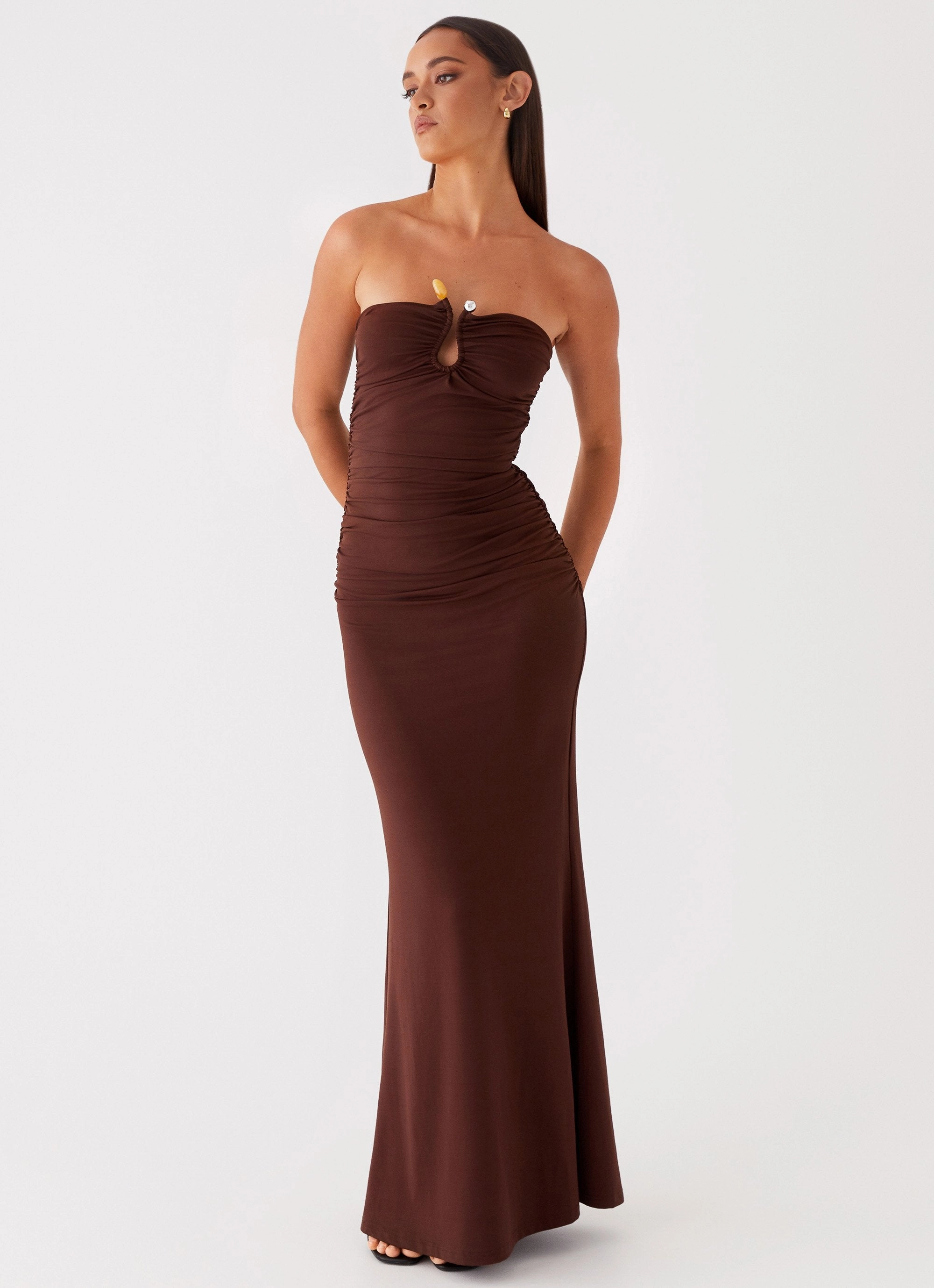 Profile Enhancer Sheer Overlay Rudy Maxi Dress - Brown