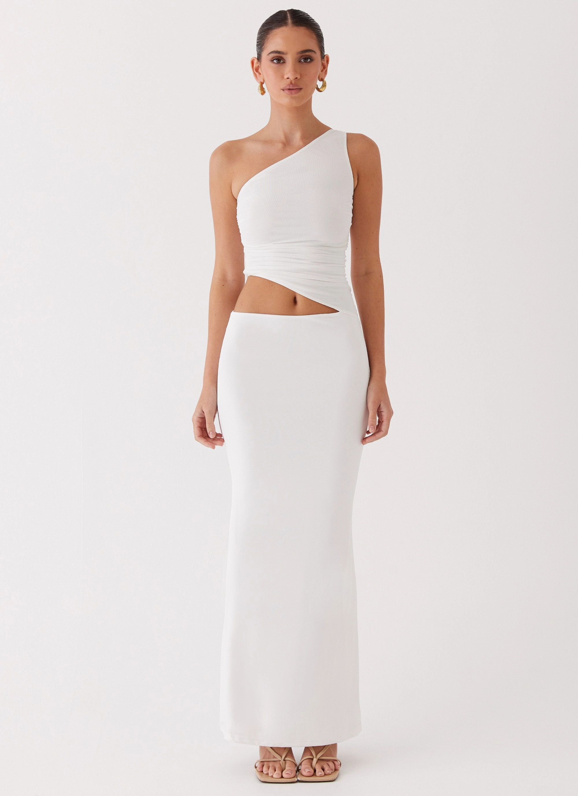 Layerable Piece Seranella One Shoulder Maxi Dress - White