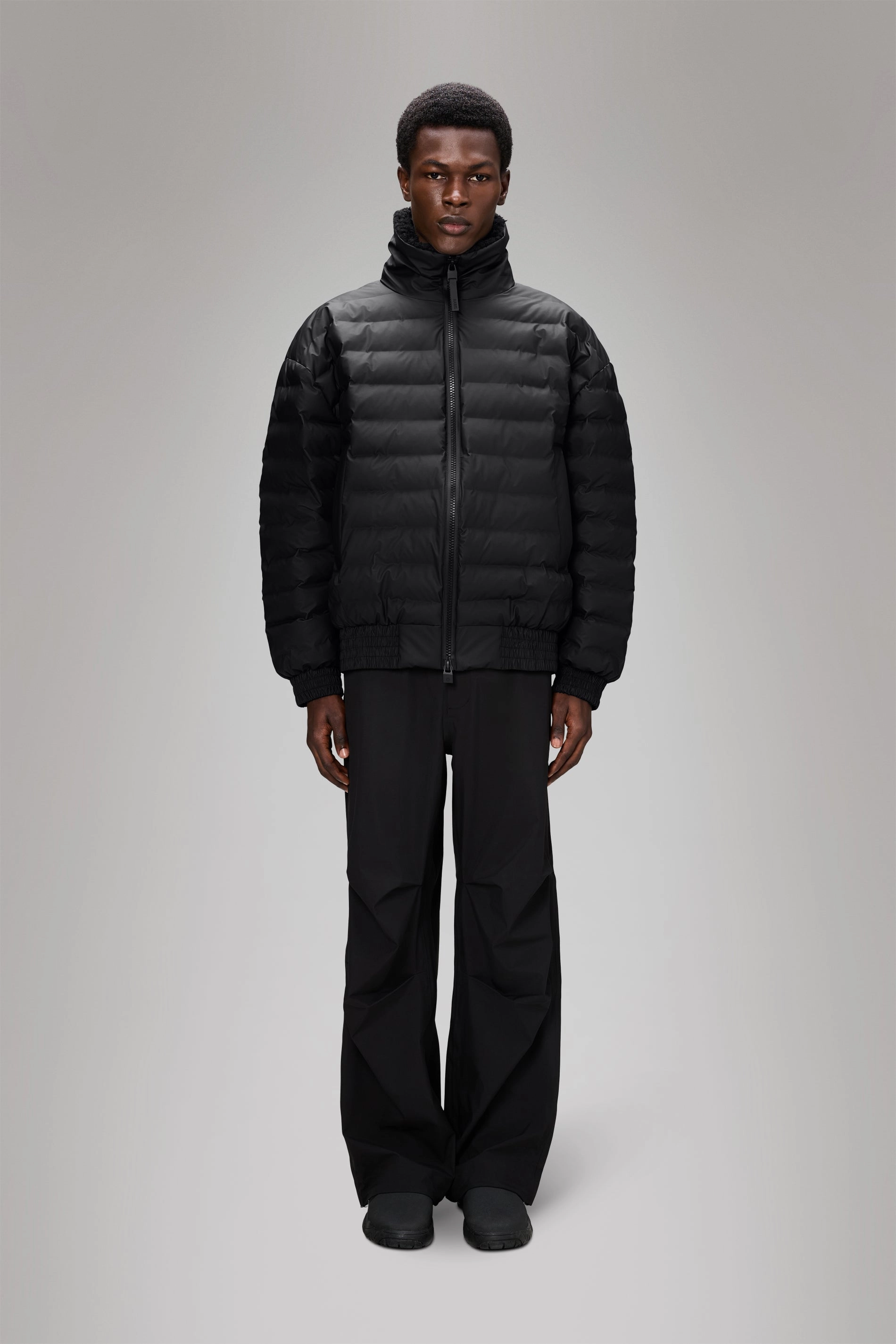 Lohja Vision Puffer Bomber Jacket Vegan Leather Accents Travel Functional Wear