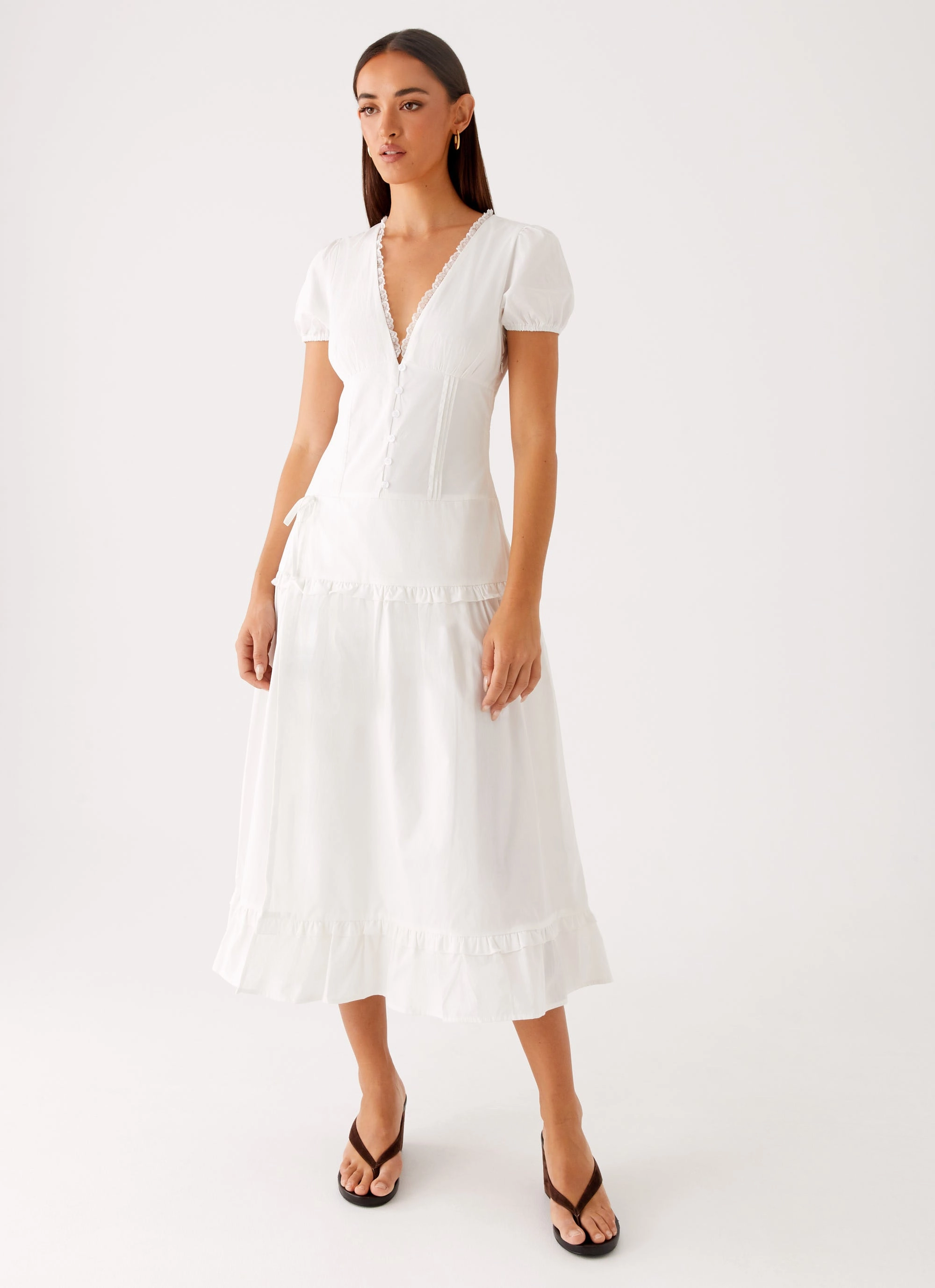 Cozy Silhouette Crisp Texture London Midi Dress - White