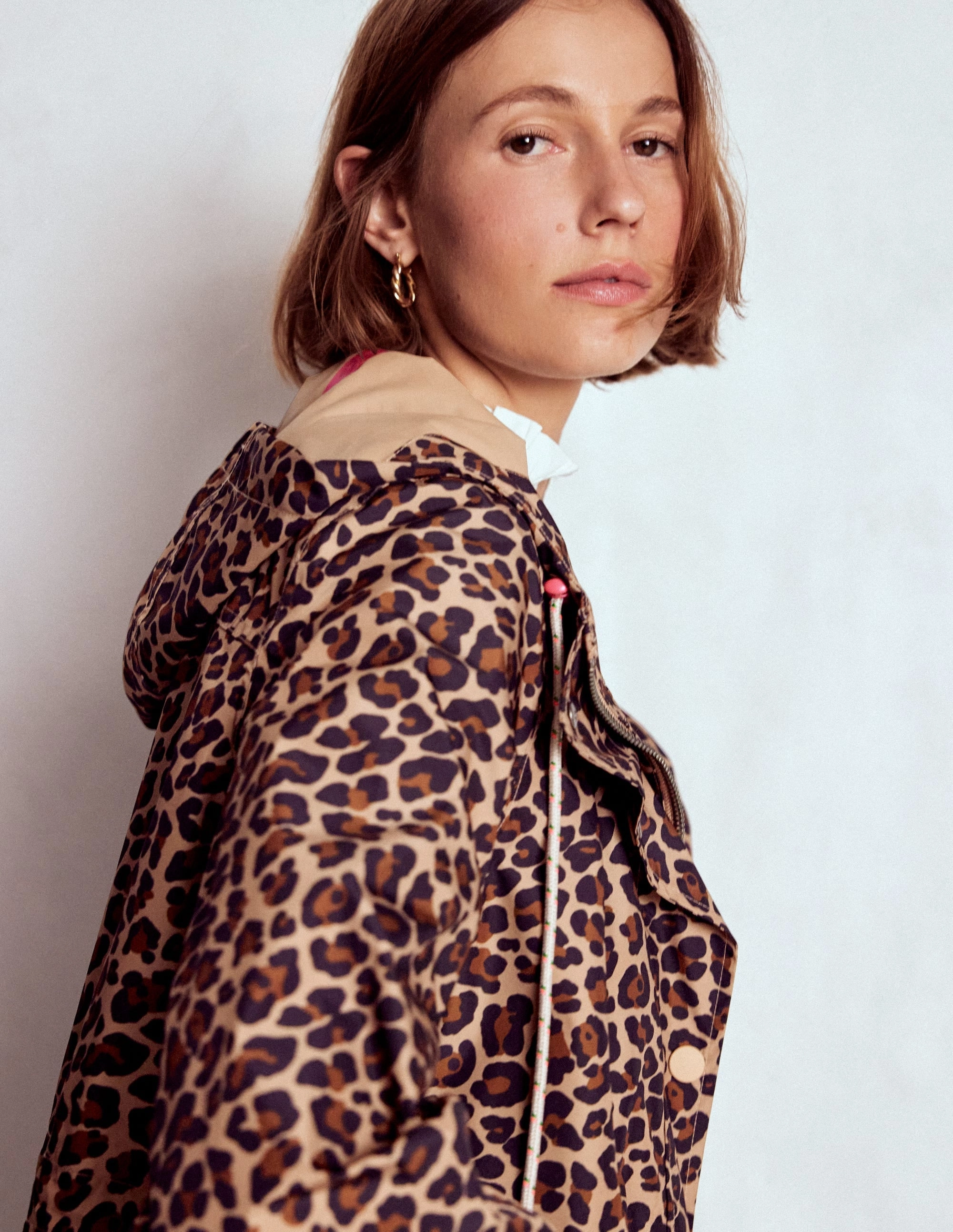Reflective Safety Trim Longline Rain Mac-Multi, Cheetah Pop