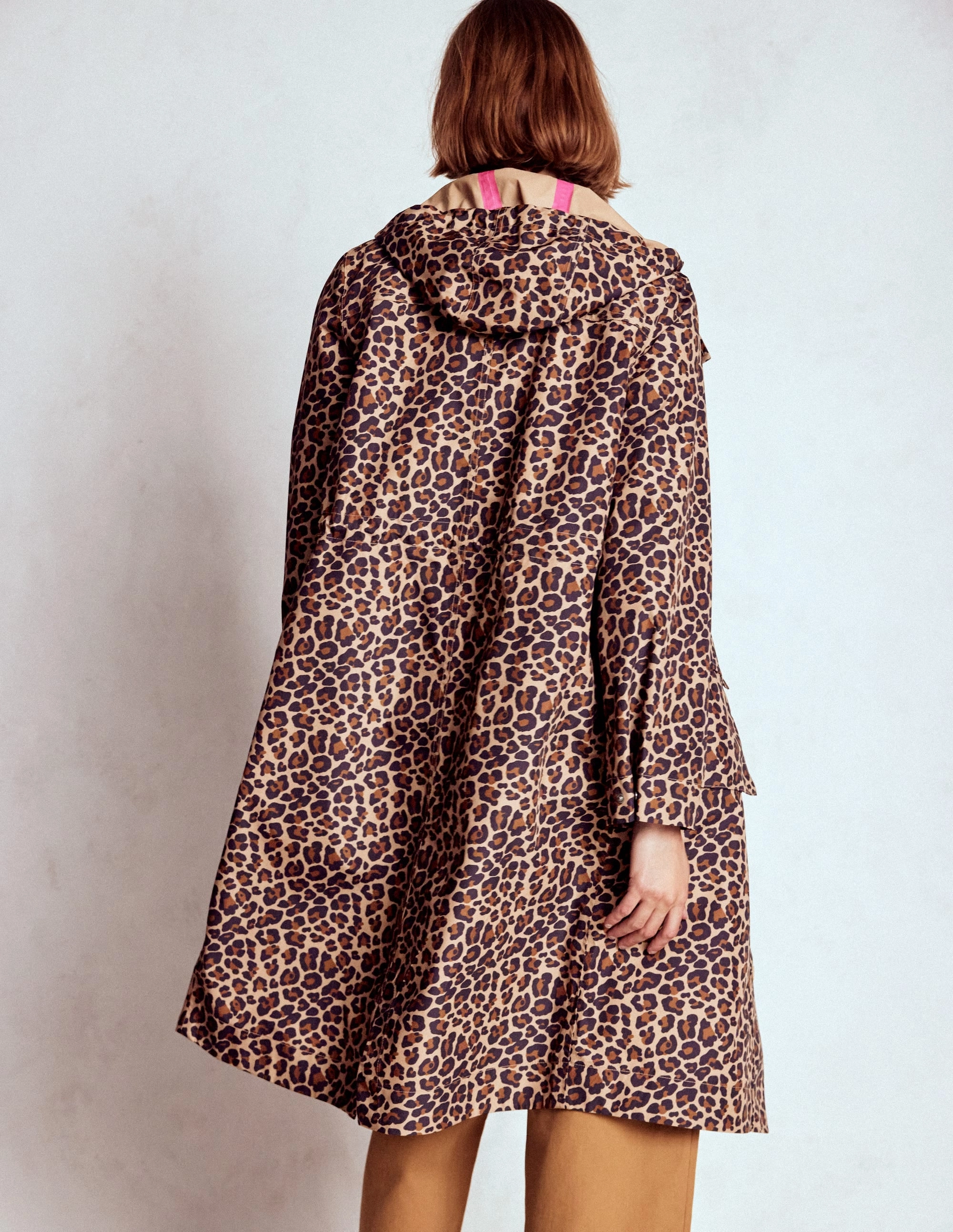 Durable Stitching Longline Rain Mac-Multi, Cheetah Pop
