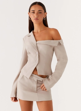 AllPurposeFastening Cold Climate Looking Good Off Shoulder Blazer - Pebble