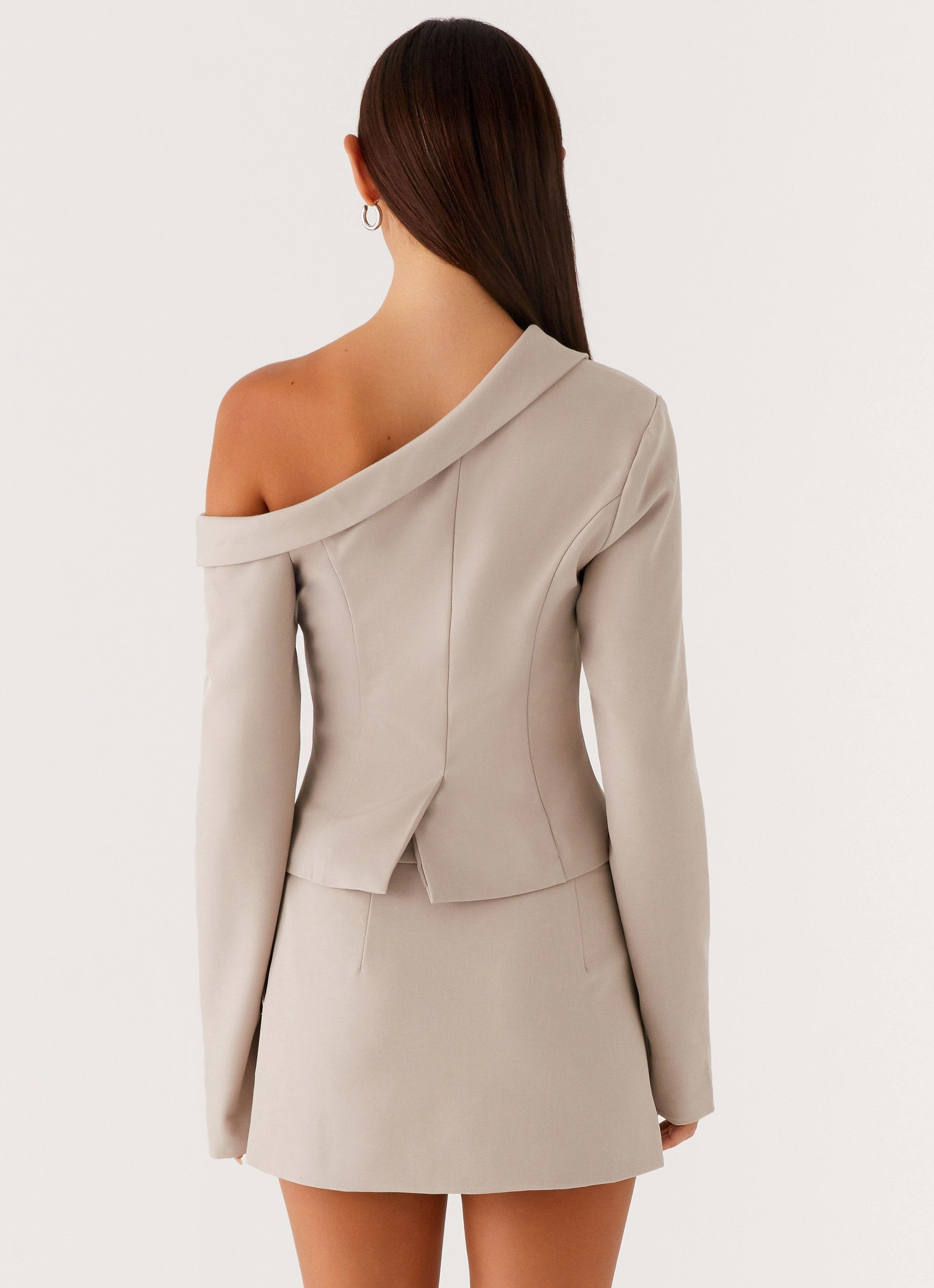 Weekend Ready Looking Good Off Shoulder Blazer - Pebble