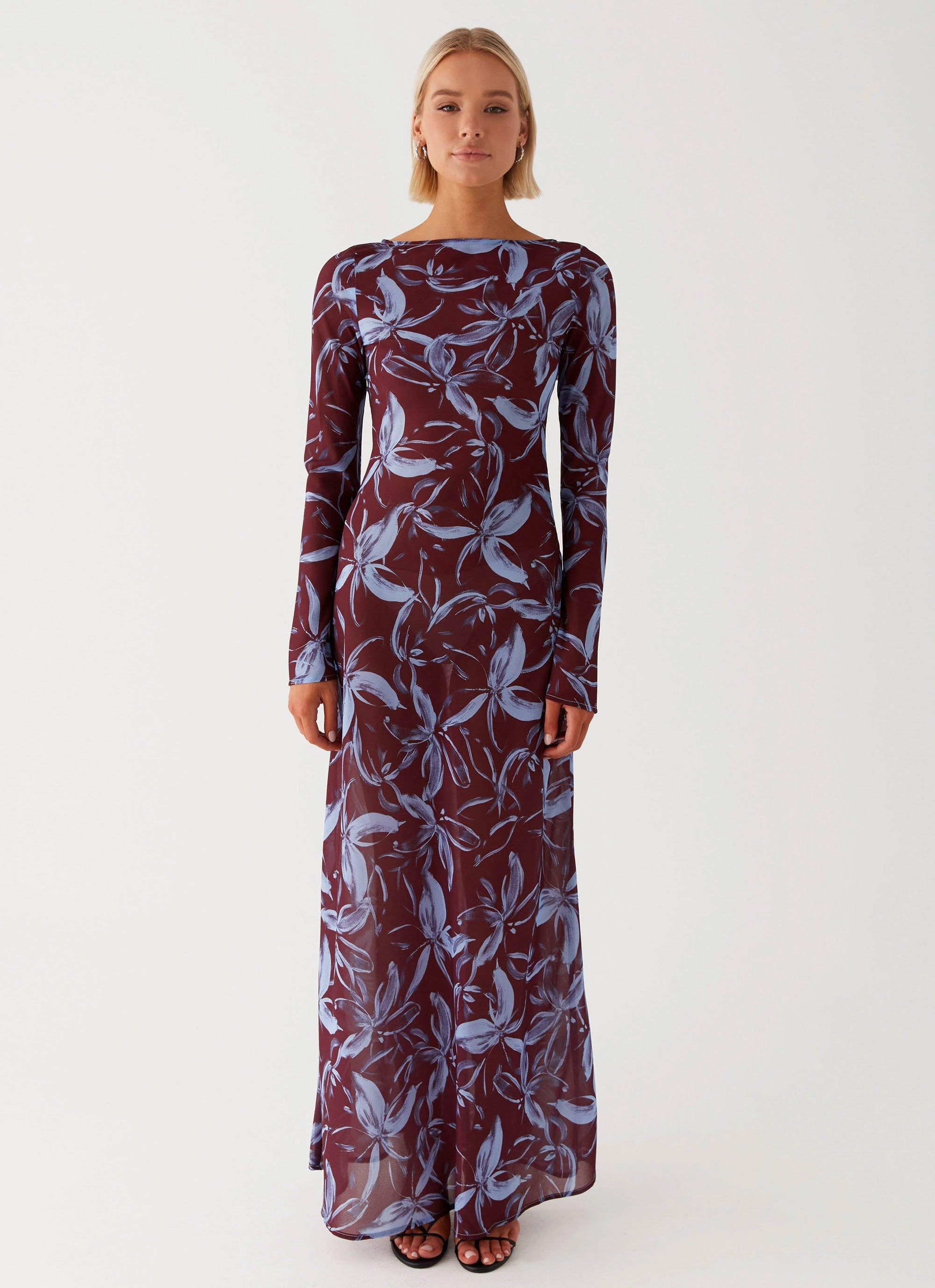 Comfort Layer Wear Subtle Motion Lorde Maxi Dress - Brown Purple Floral