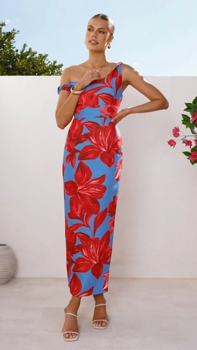 Lorina Maxi Dress - Red/Blue Floral Sweet Mood Smart and Elegant
