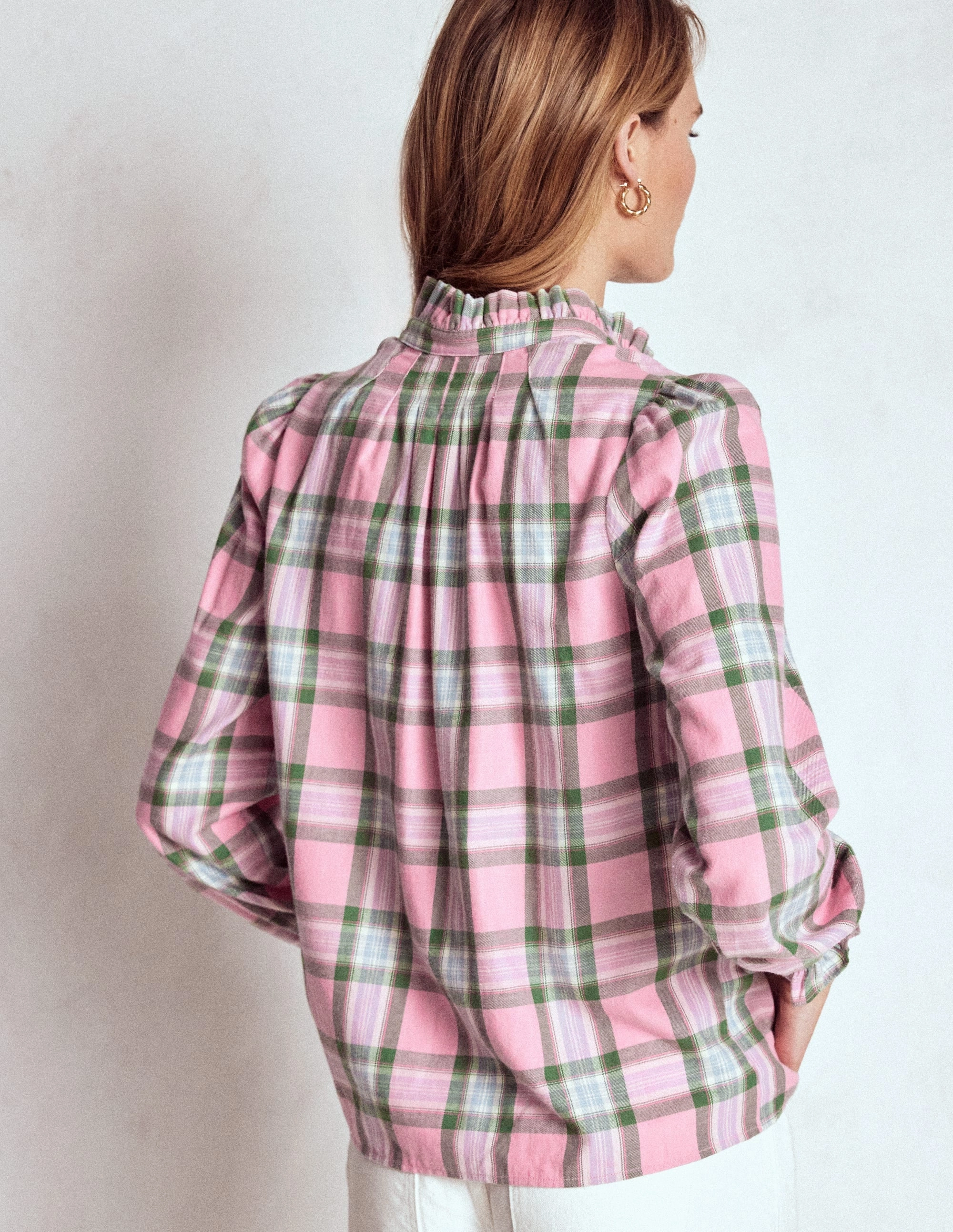 Odor Neutralizing Technology Lorna Brushed Cotton Top-Pink and Green Check