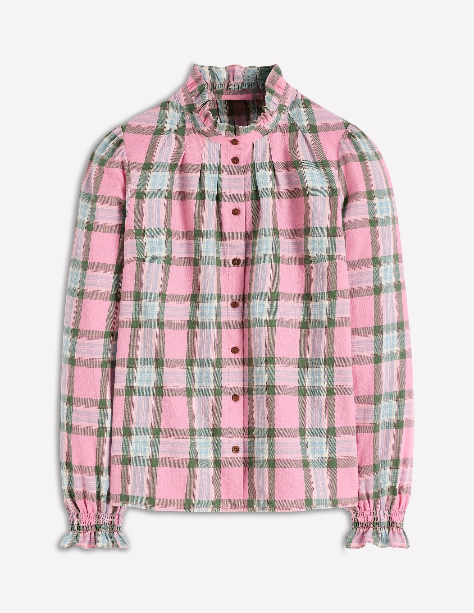 Durable Blend Ribbed Collar Style Lorna Brushed Cotton Top-Pink and Green Check