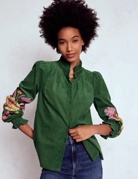 Lorna Cord Top-Hunter Green Embroidered Everyday Fashion Multipurpose Layering Piece