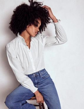 AdjustableCuffs NonToxicCoating Lorna Pleated Cotton Top-White