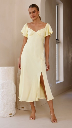 Louisa Midi Dress - Yellow Asymmetrical hem