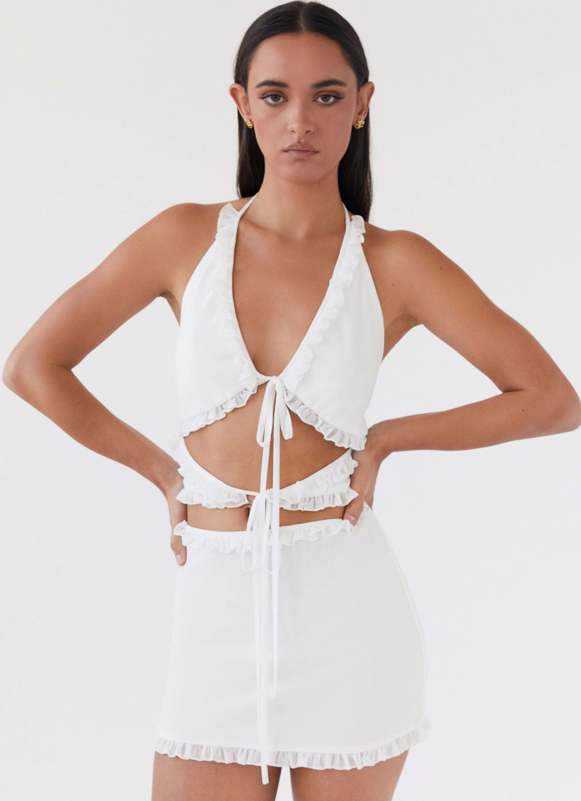 Indoor Event Sleeve Light Love Exchange Ruffle Mini Dress - White