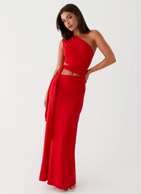 Cool Draping Soft Layering Love Me Tie Maxi Dress - Red