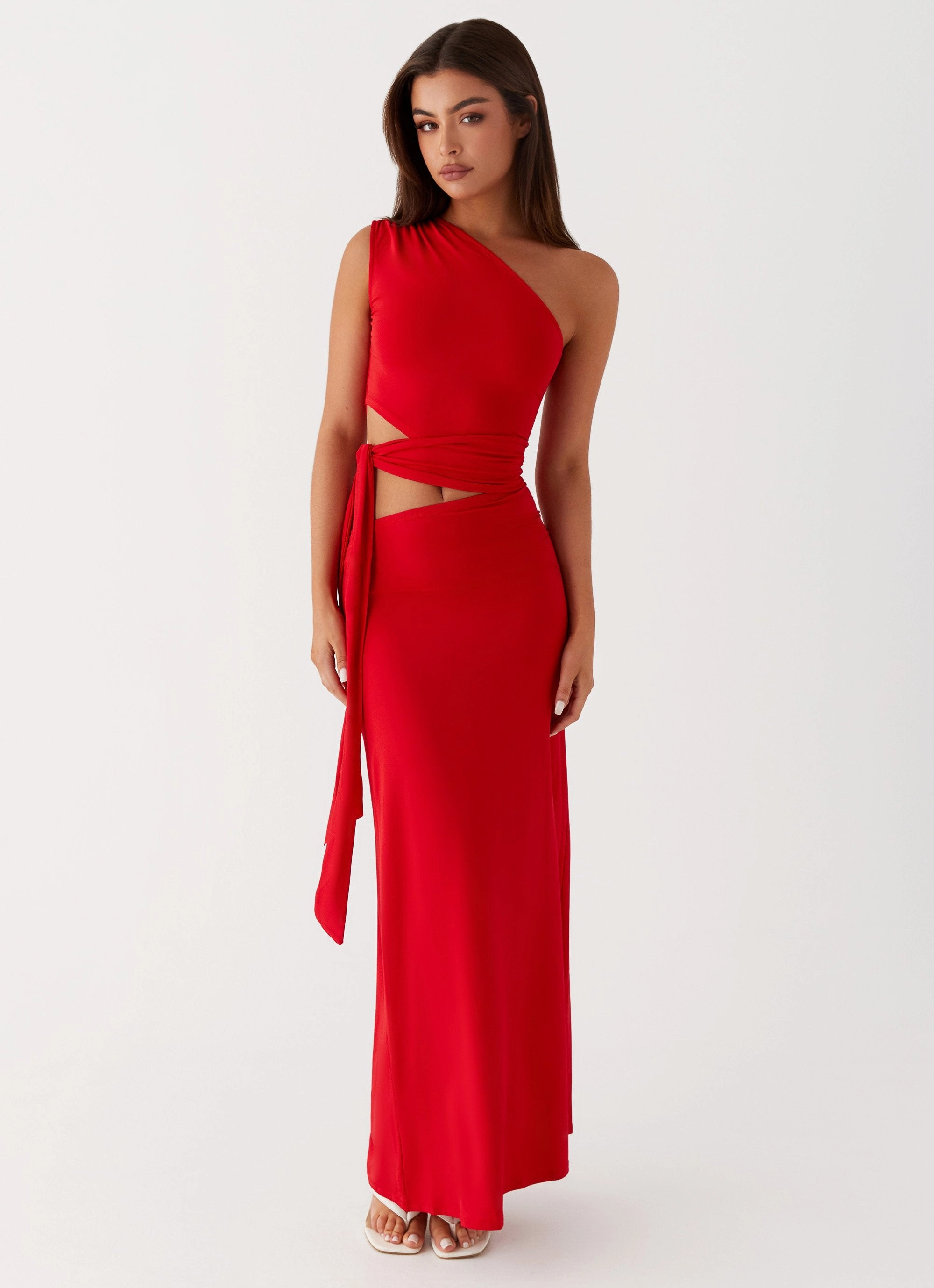 Office Layer Floor-Length Love Me Tie Maxi Dress - Red