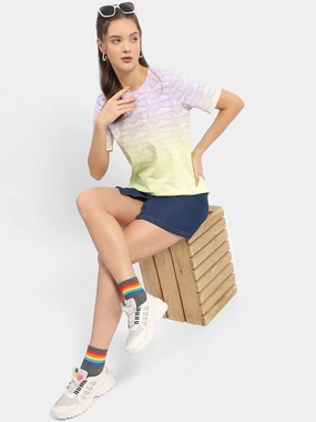 Madame Typography Purple Ombre Effect T-Shirt Micro Perforation