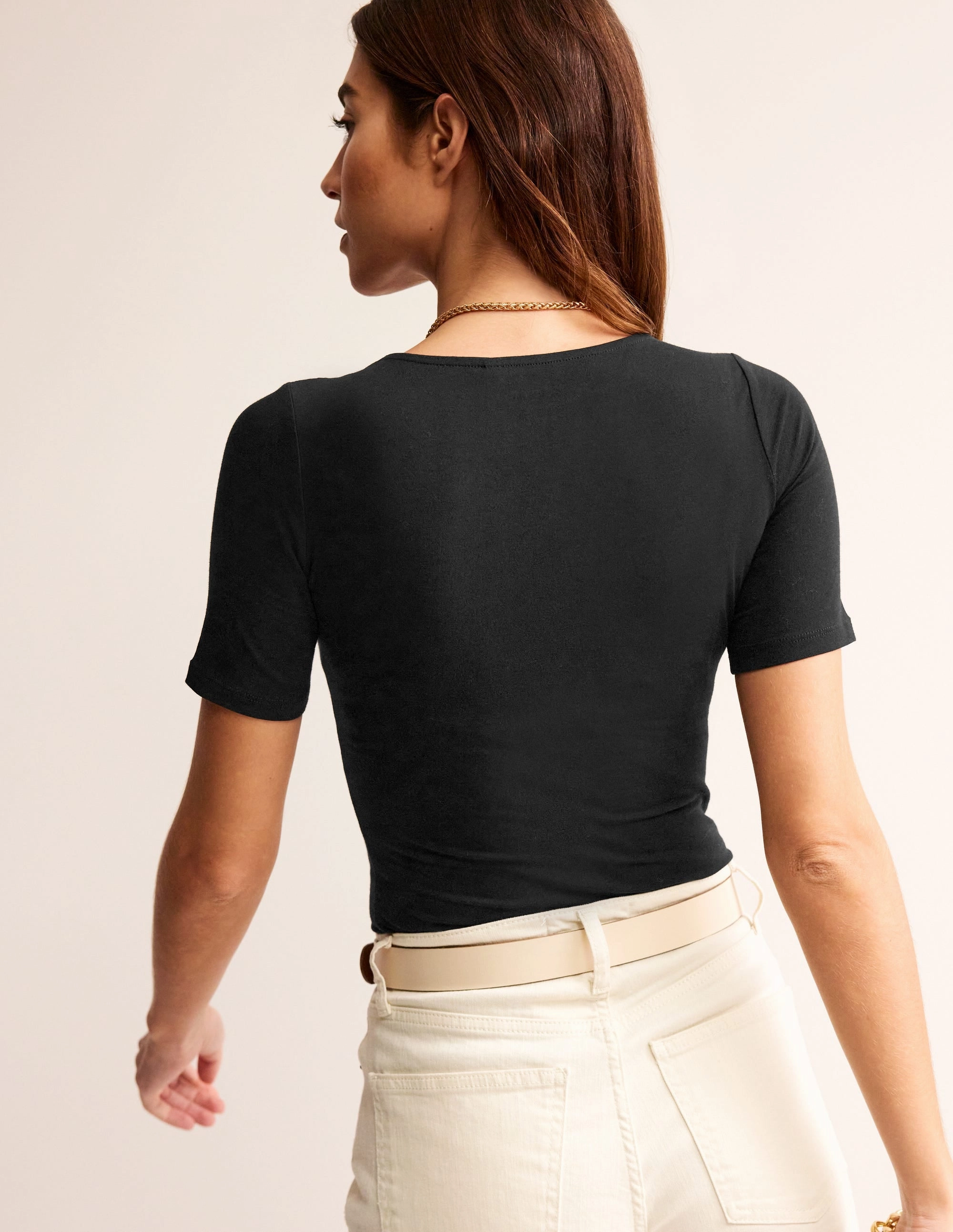 Bound Seam Finish Reflective Safety Trim Double Layer Scoop T-shirt-Black