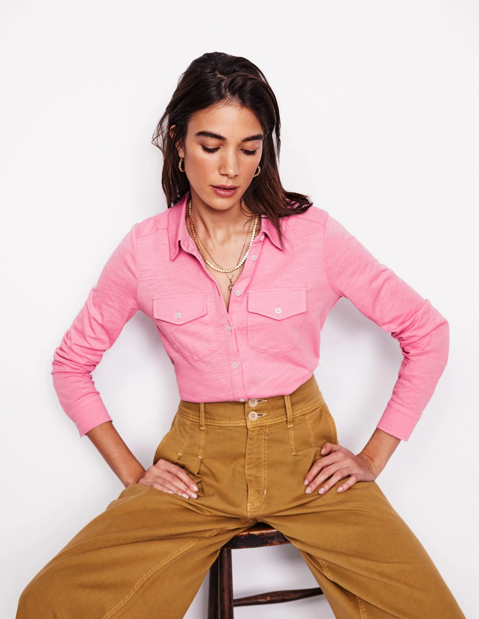 Amy Jersey Shirt-Formica Pink Stretchable Knit