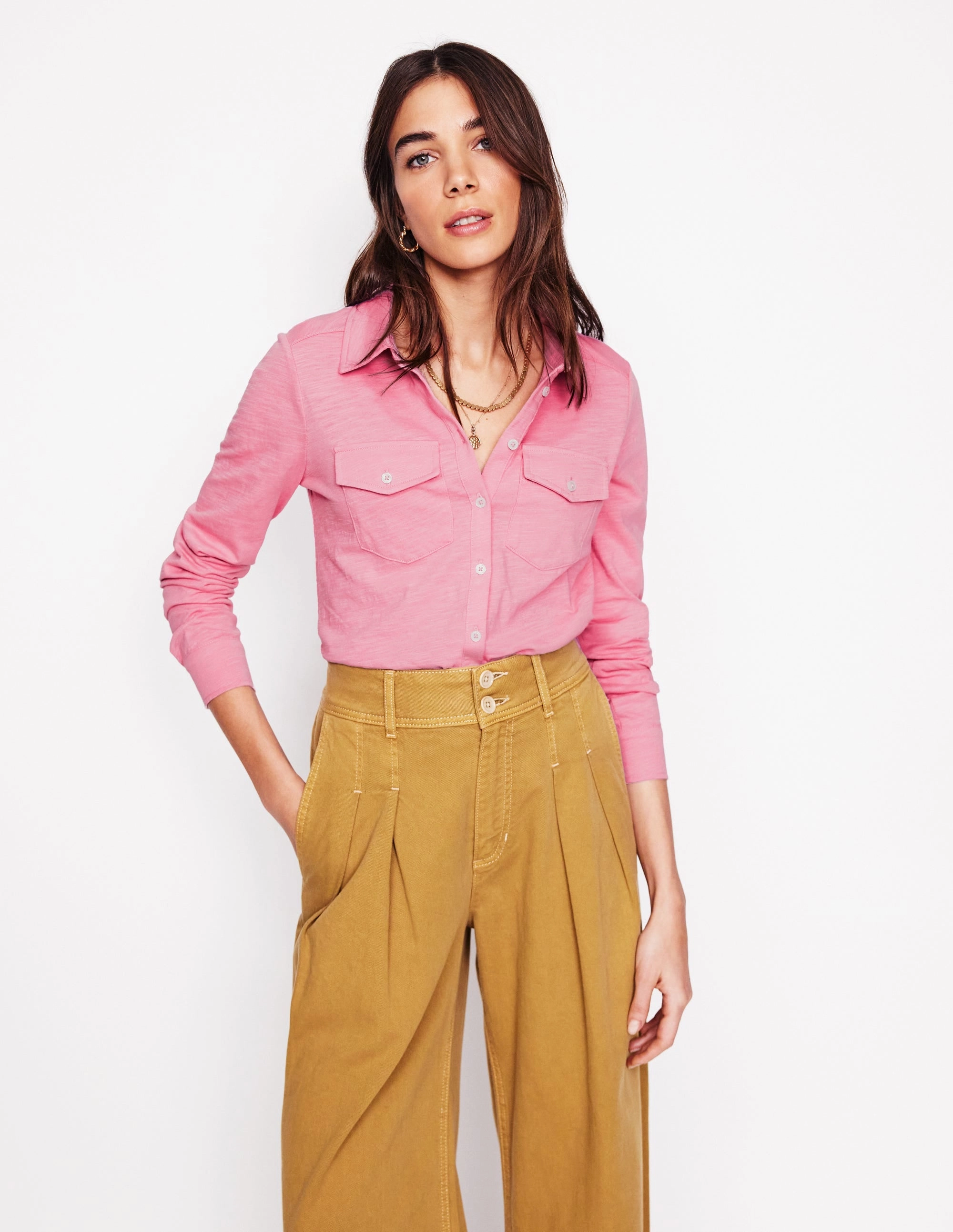 Smooth Zipper Integration Amy Jersey Shirt-Formica Pink