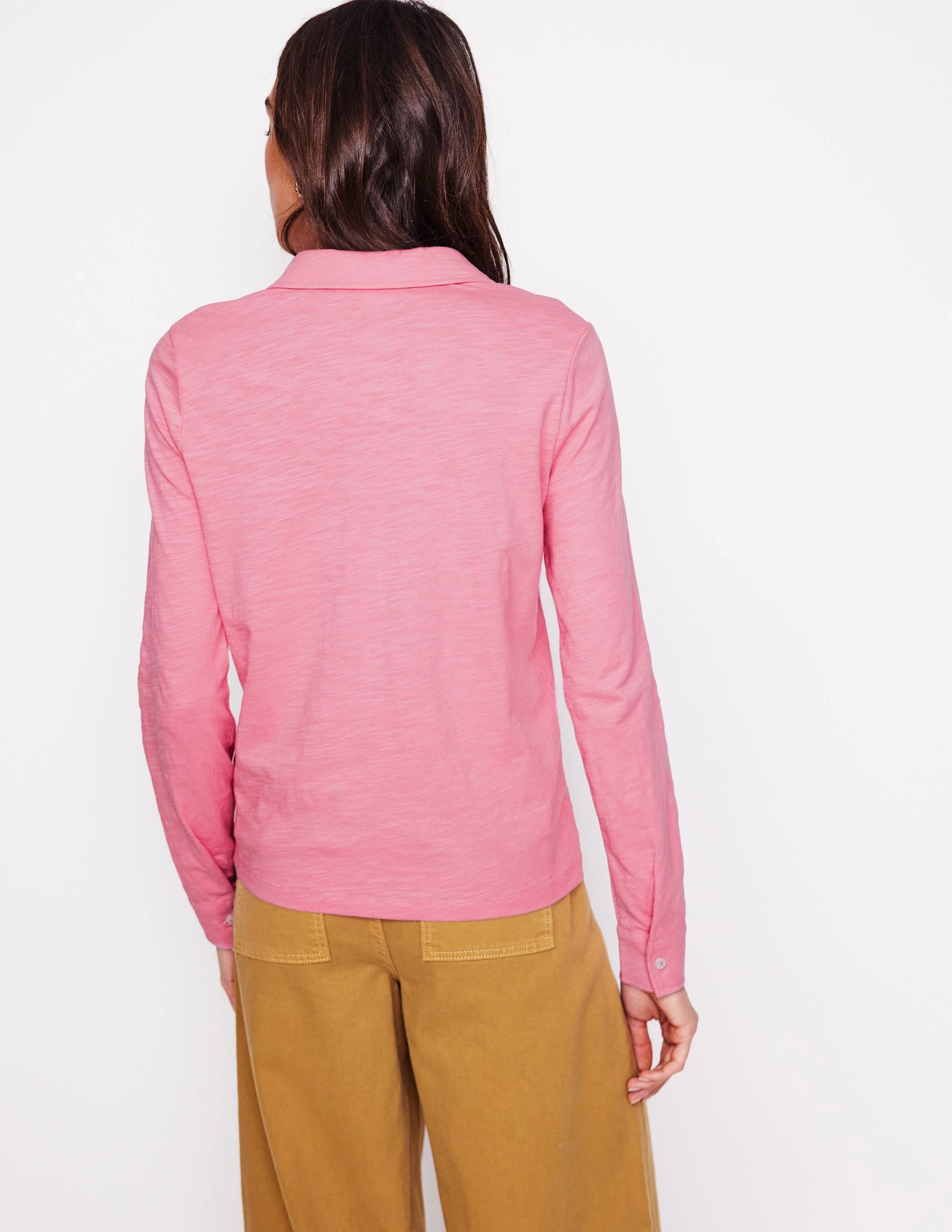 ButtonFront MultiFunctionalPockets Amy Jersey Shirt-Formica Pink