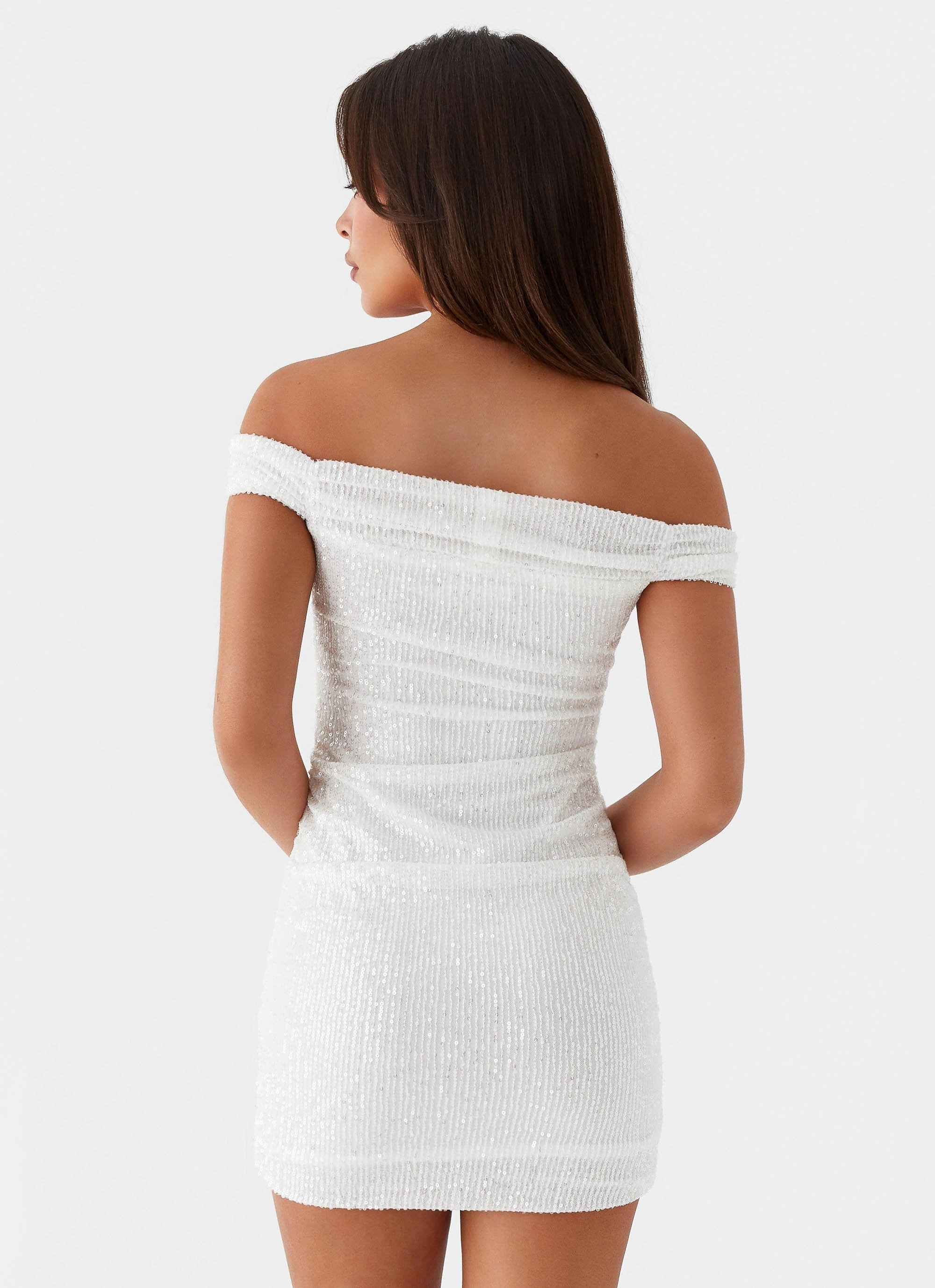 Elegant Motion Timeless Wearable Luana Sequin Mini Dress - White