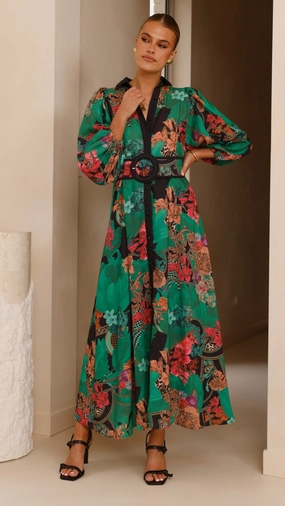 Lucinda Maxi Dress - Green Layered Comfort Wear
