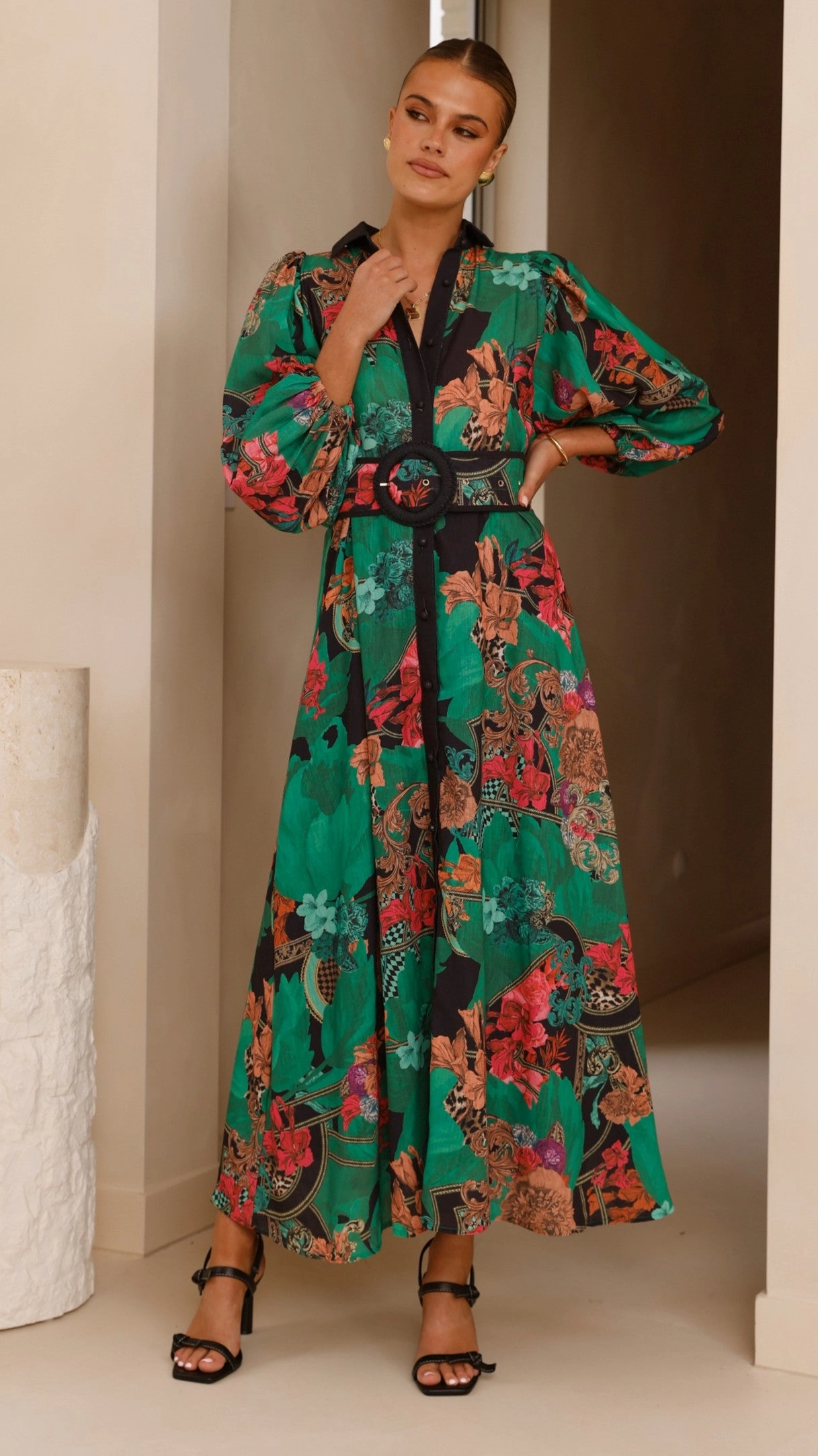 Lucinda Maxi Dress - Green Layered Comfort Wear