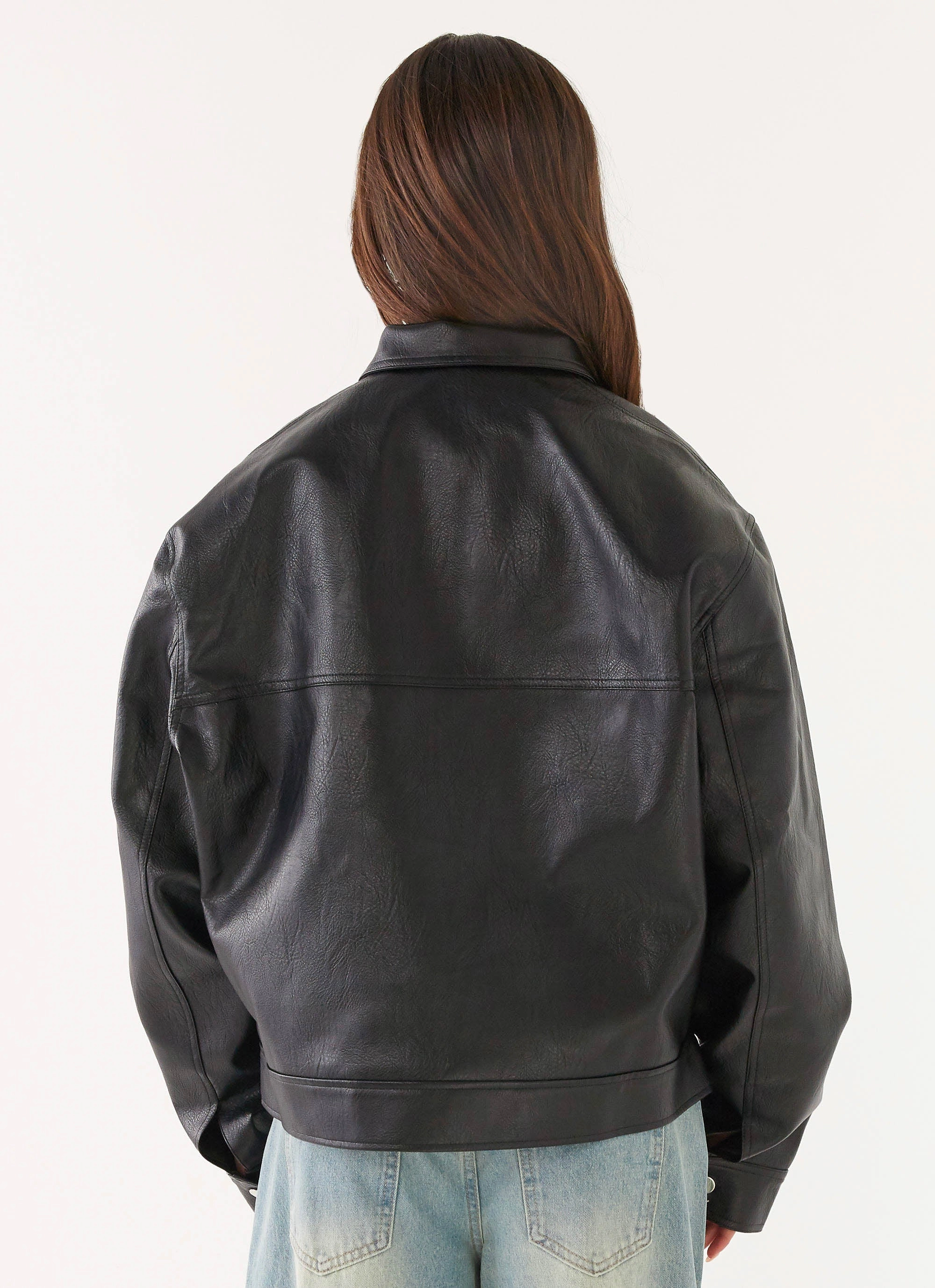 Adjustable Cuff Impact Absorbing Back Panels Lula Faux Leather Bomber Jacket - Black