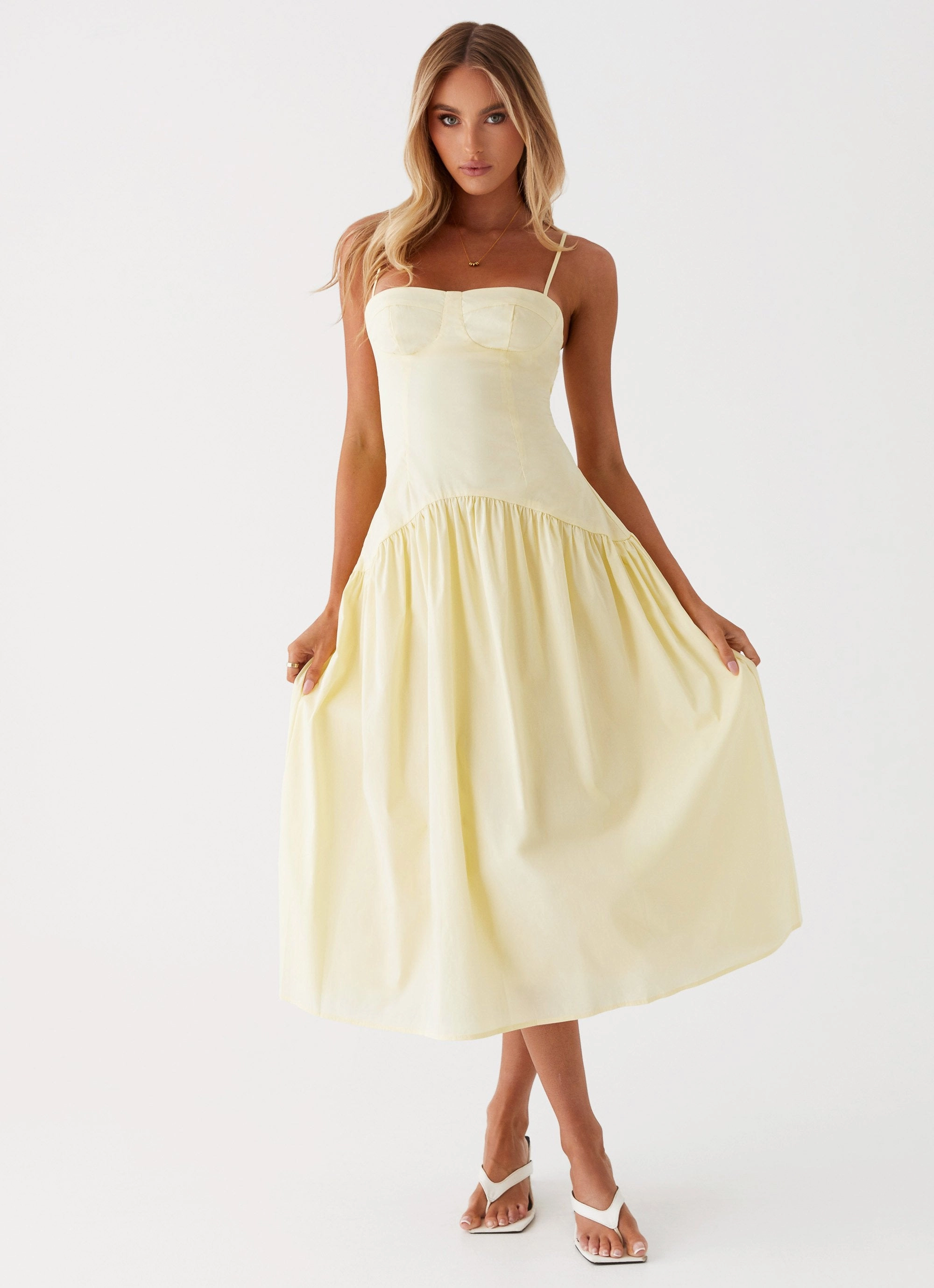 Elegant Mature Yvette Corset Midi Dress - Yellow
