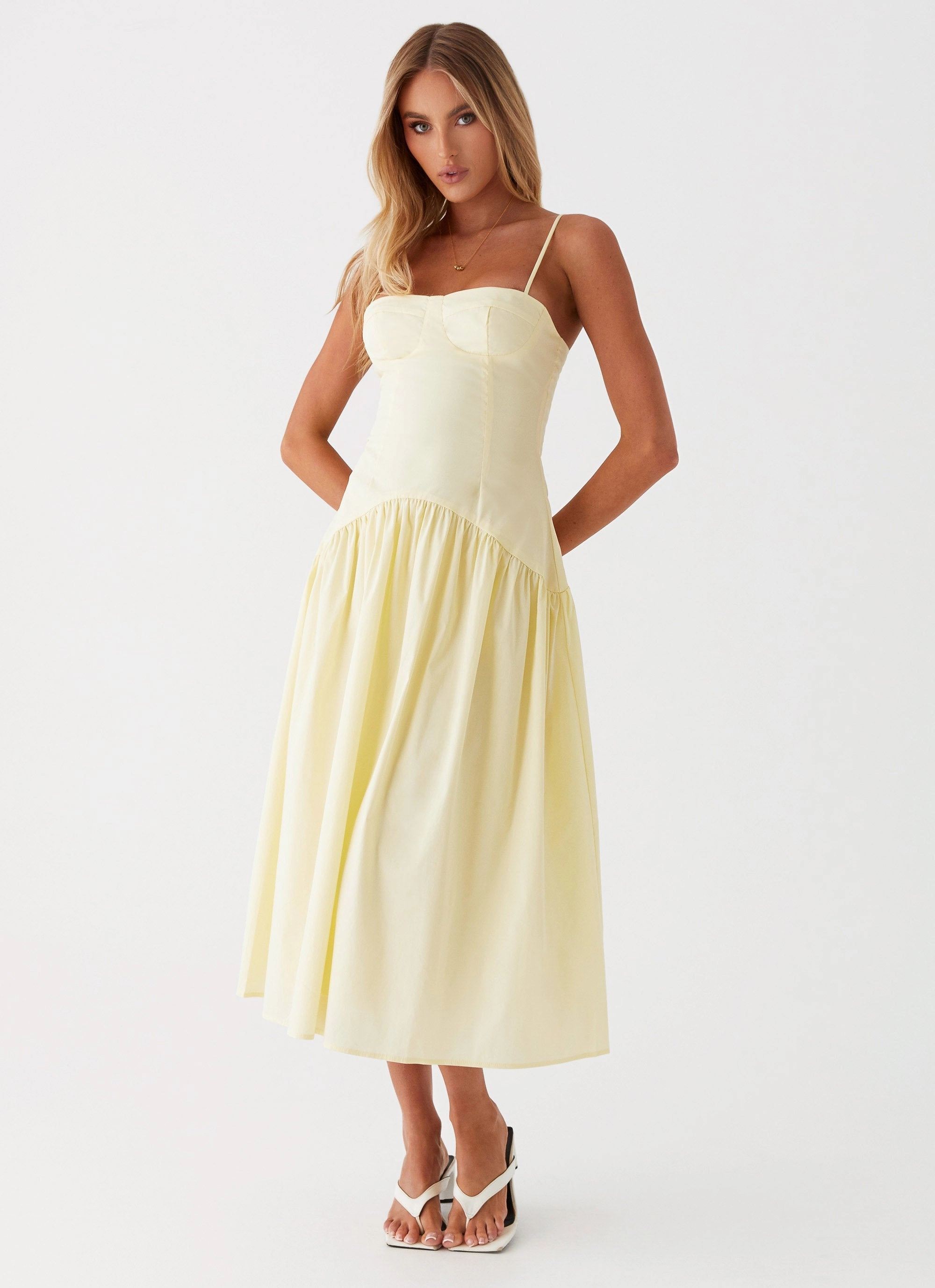 Yvette Corset Midi Dress - Yellow Smooth Design